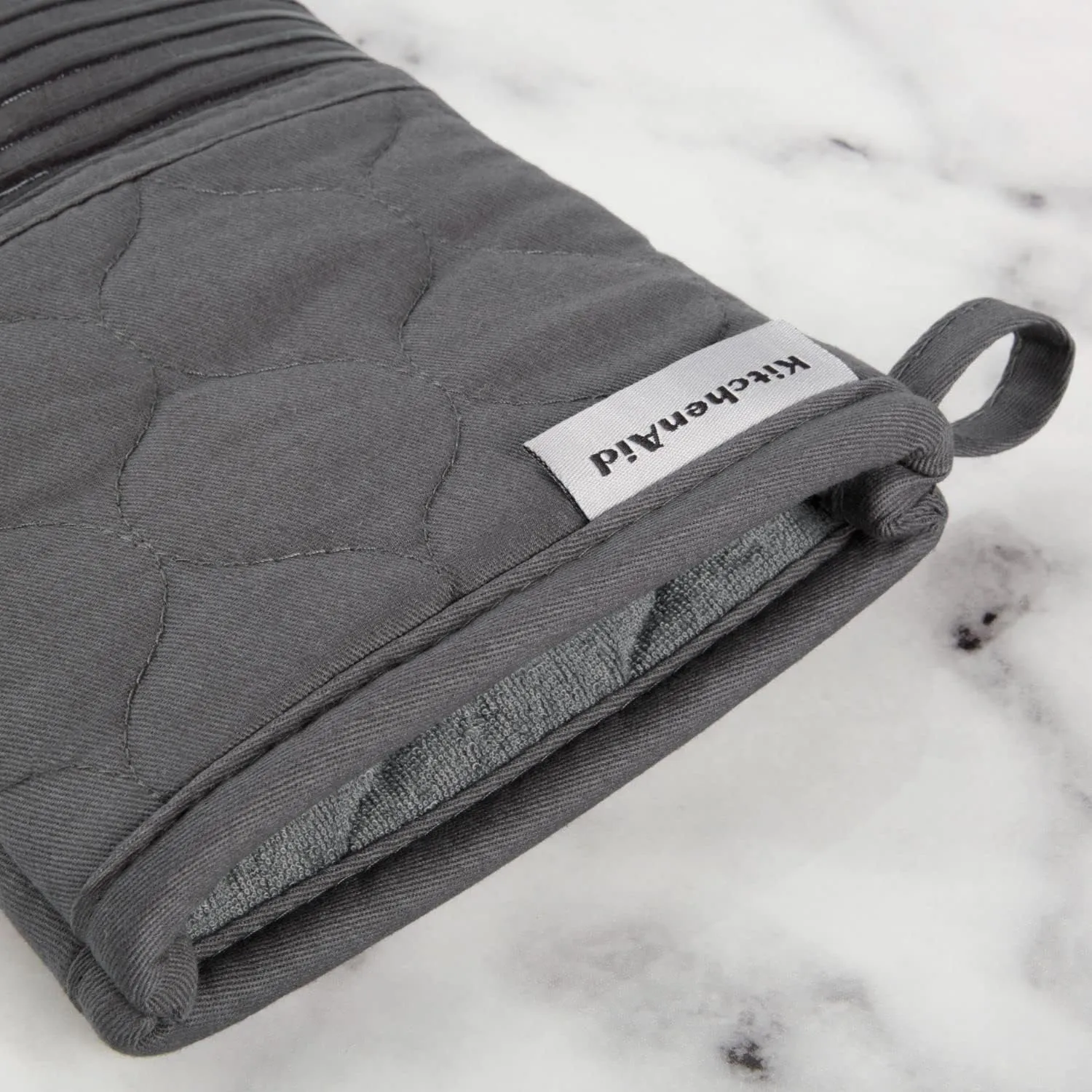 KitchenAid Quilted Cotton Terry Cloth Oven Mitt, Pot Holder Heat Resistant, 16"x26", 7"x13" & 7"x10", Charcoal Grey