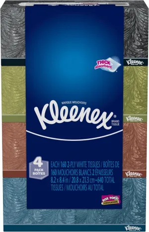 Kleenex Tissues, 2-Ply, 160 Count, Pack of 4