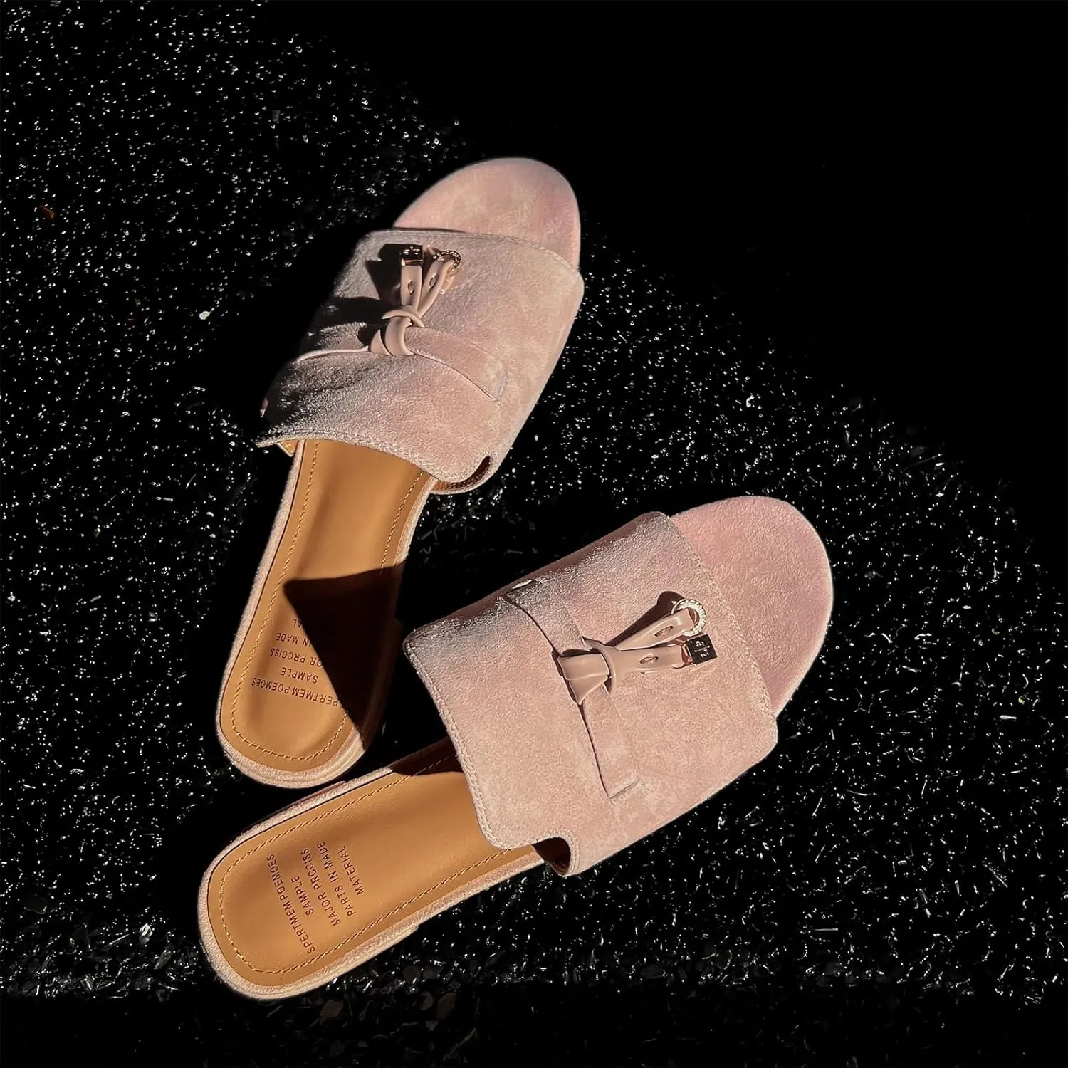 Kluolandi Cute Slides for Women Dressy Comfortable Slip On Open Toe Flat Slide Sandals Suede Leather Slide Slippers