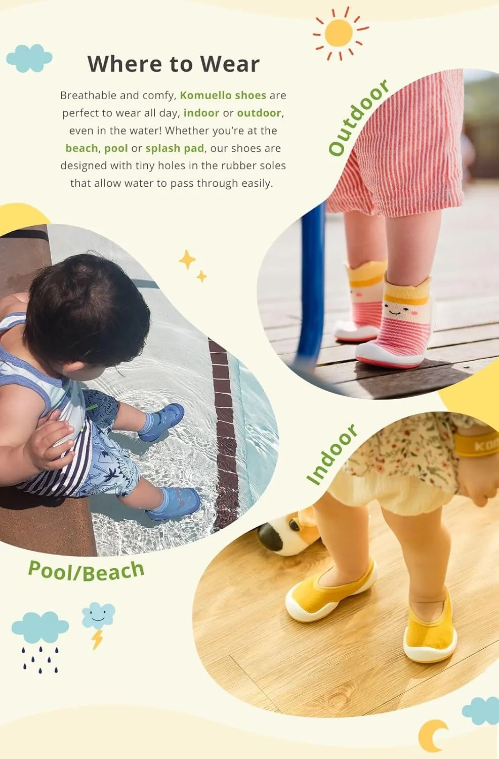 Komuello Baby & Toddler Shoe, Pull Up, First Walker, Flat, Non Slip, Soft Cotton, Premium Sock Shoes - Summer