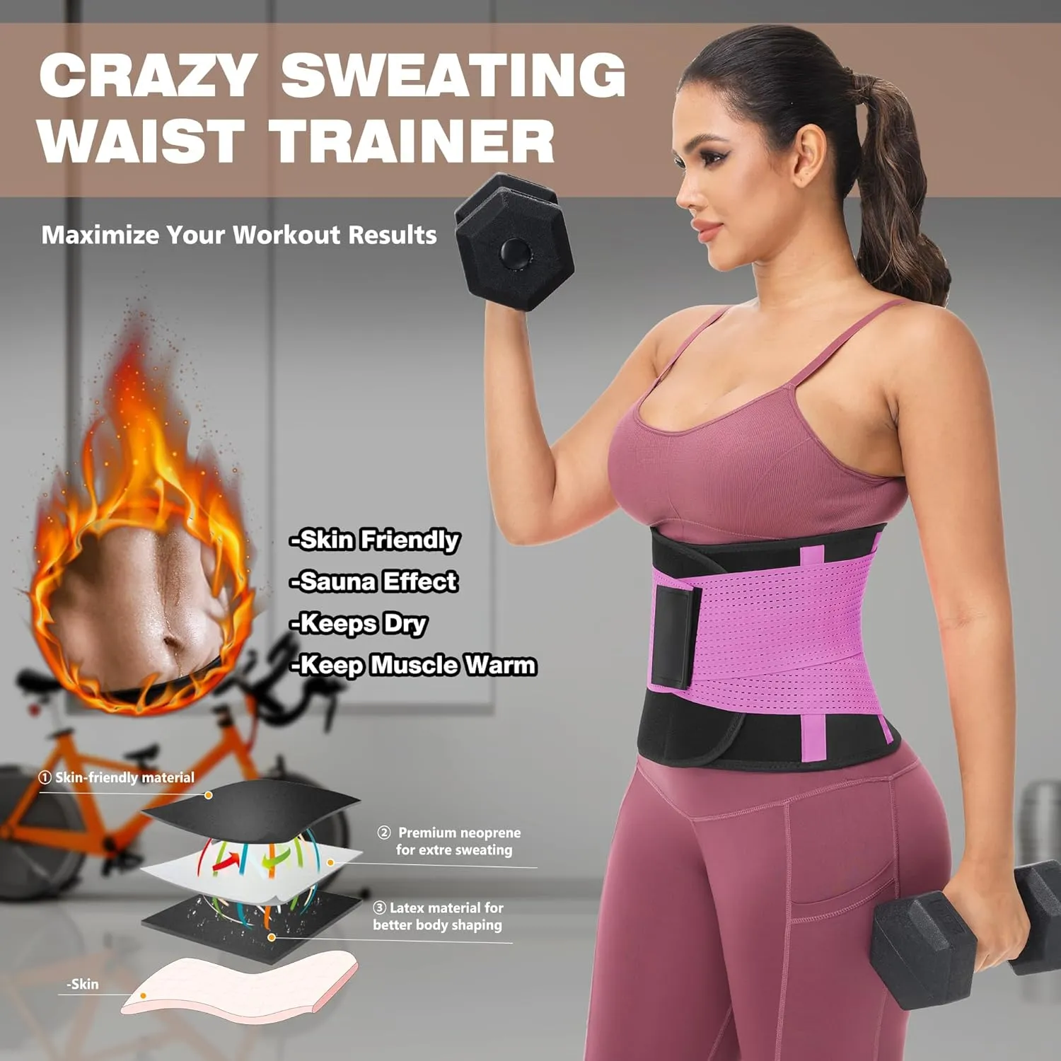 KOOCHY Waist Trainer for Women - Waist Trimmer Back Support Belt Sweat Wrap for Weight Loss Workout Fitness Gym Sport
