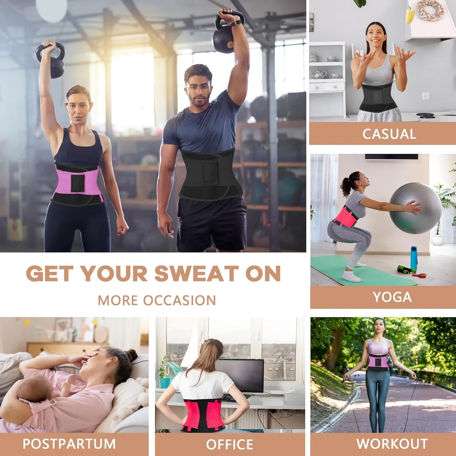 KOOCHY Waist Trainer for Women - Waist Trimmer Back Support Belt Sweat Wrap for Weight Loss Workout Fitness Gym Sport