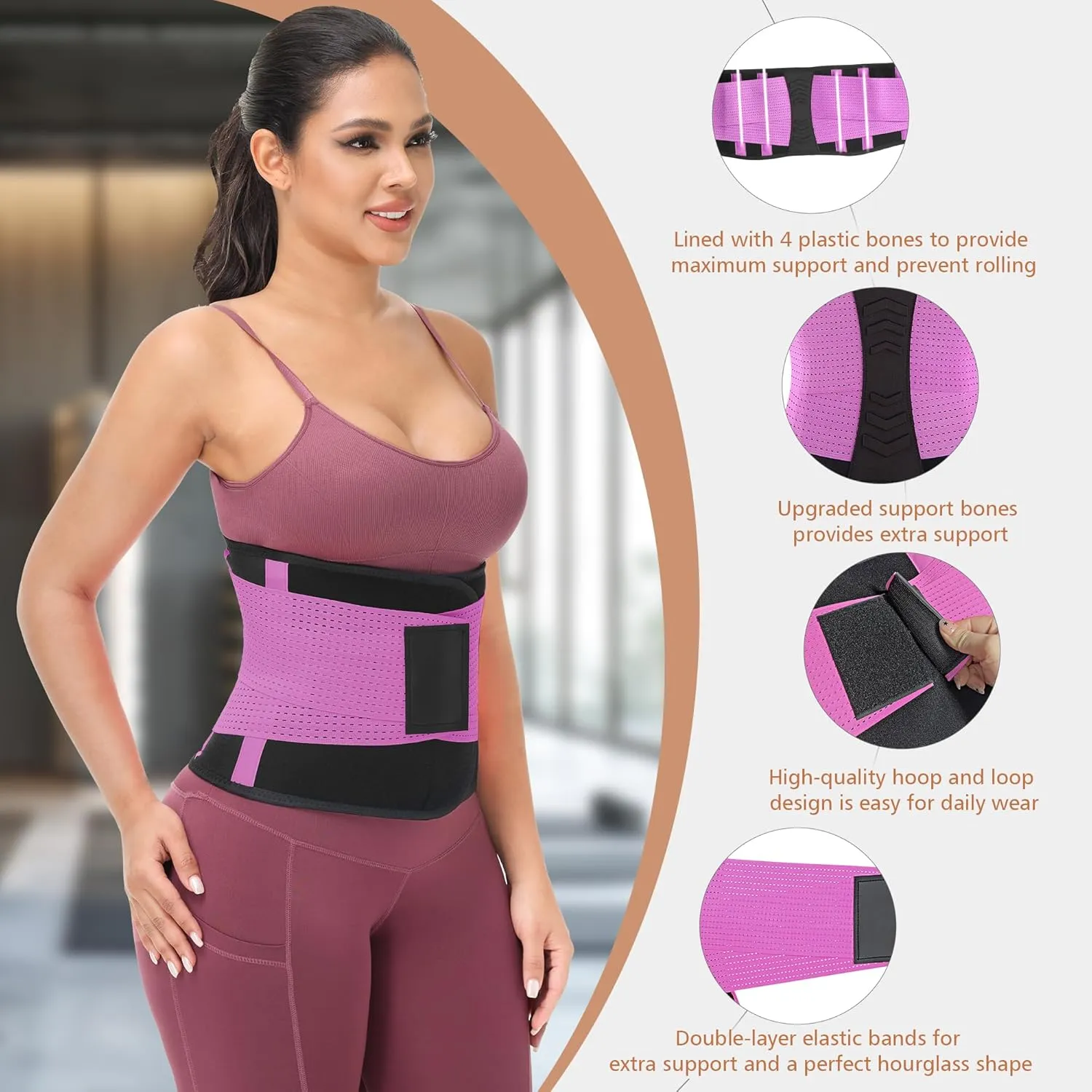 KOOCHY Waist Trainer for Women - Waist Trimmer Back Support Belt Sweat Wrap for Weight Loss Workout Fitness Gym Sport