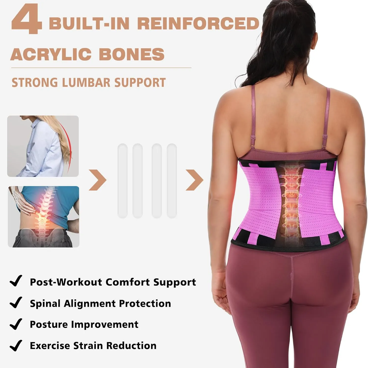 KOOCHY Waist Trainer for Women - Waist Trimmer Back Support Belt Sweat Wrap for Weight Loss Workout Fitness Gym Sport