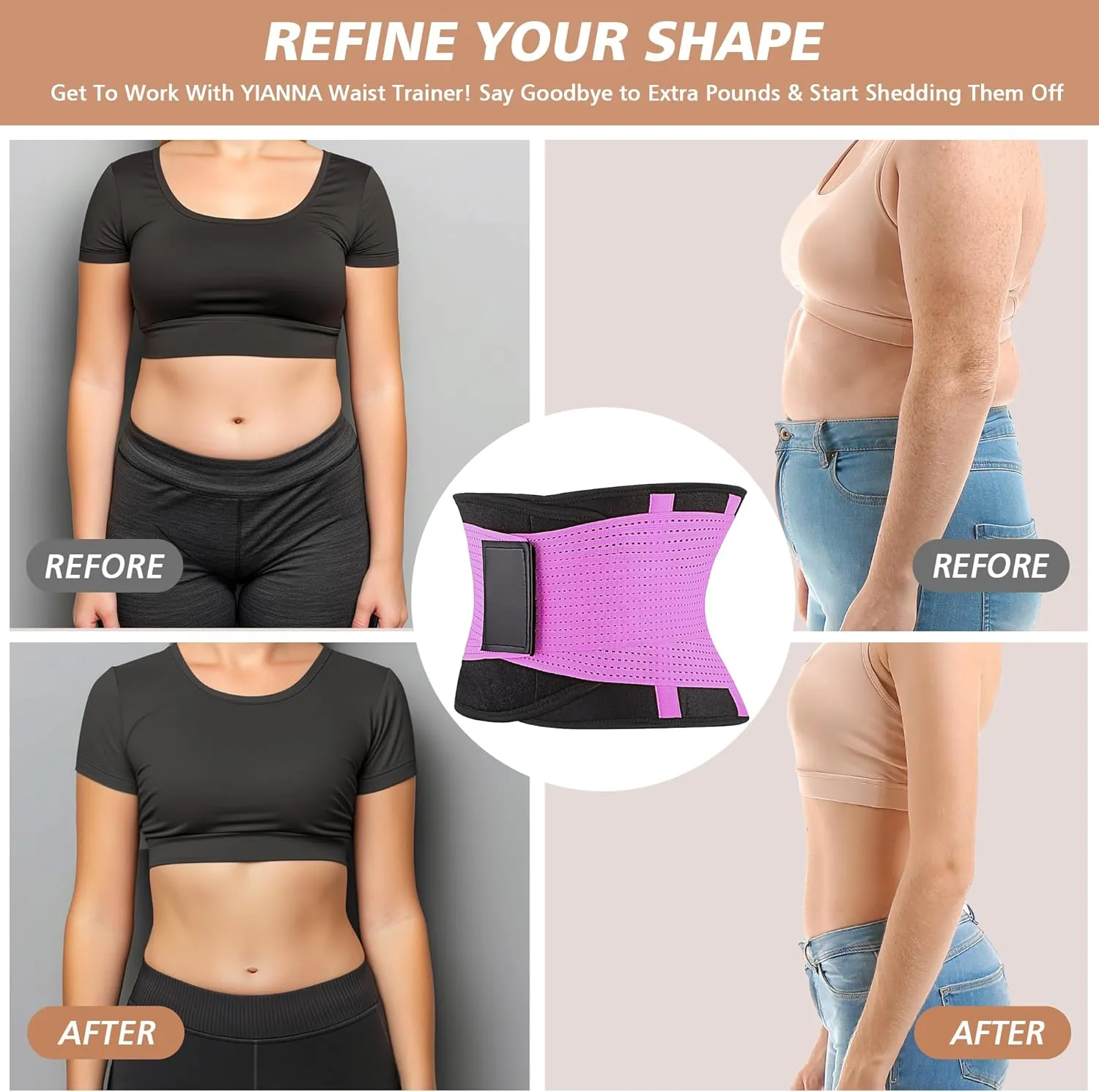 KOOCHY Waist Trainer for Women - Waist Trimmer Back Support Belt Sweat Wrap for Weight Loss Workout Fitness Gym Sport