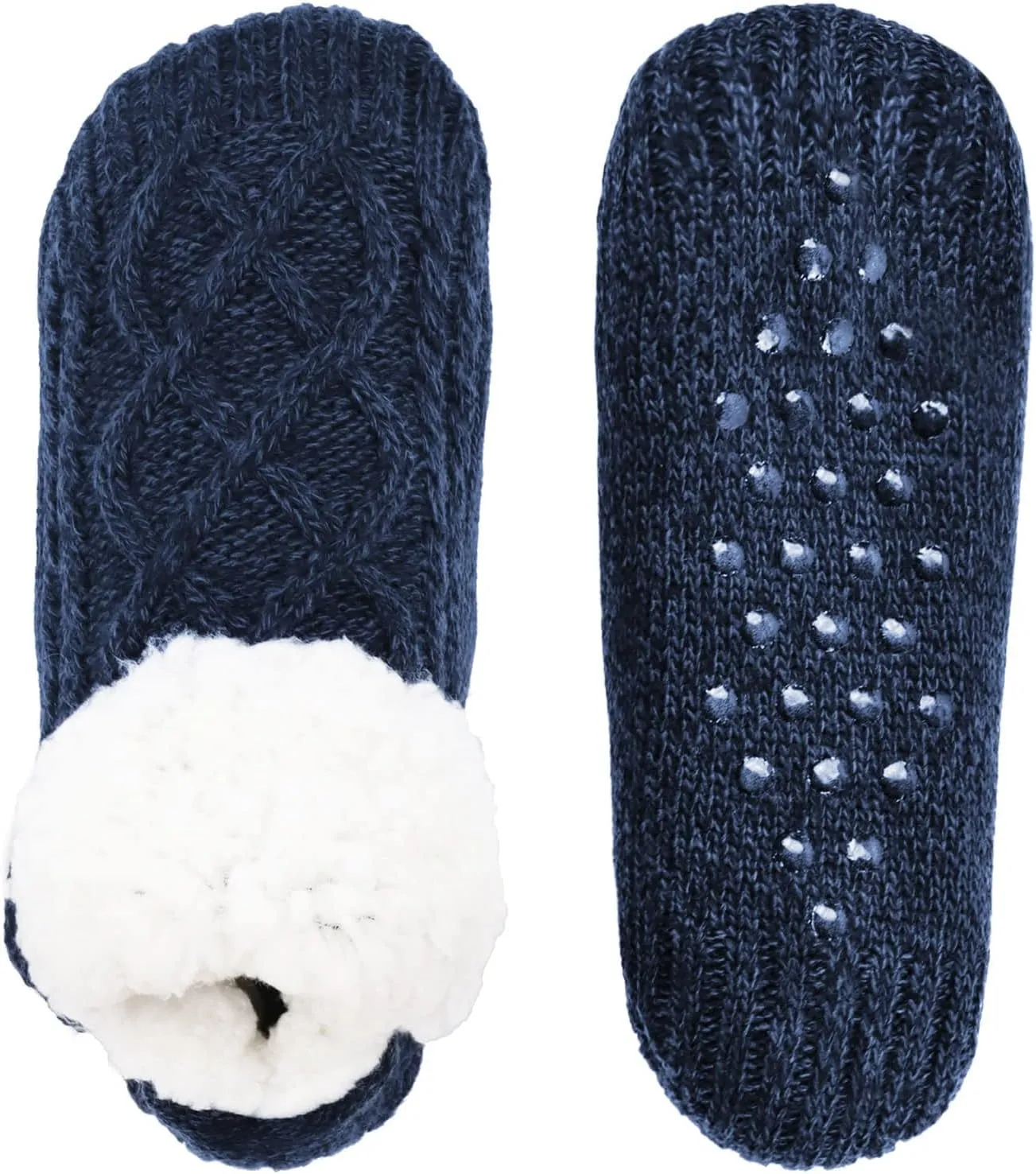 Koreshion Women Knitted Slipper Socks Cozy Sherpa Fuzzy Socks Non Slip Socks Winter Indoor Double Layer Bedroom Slipper Socks