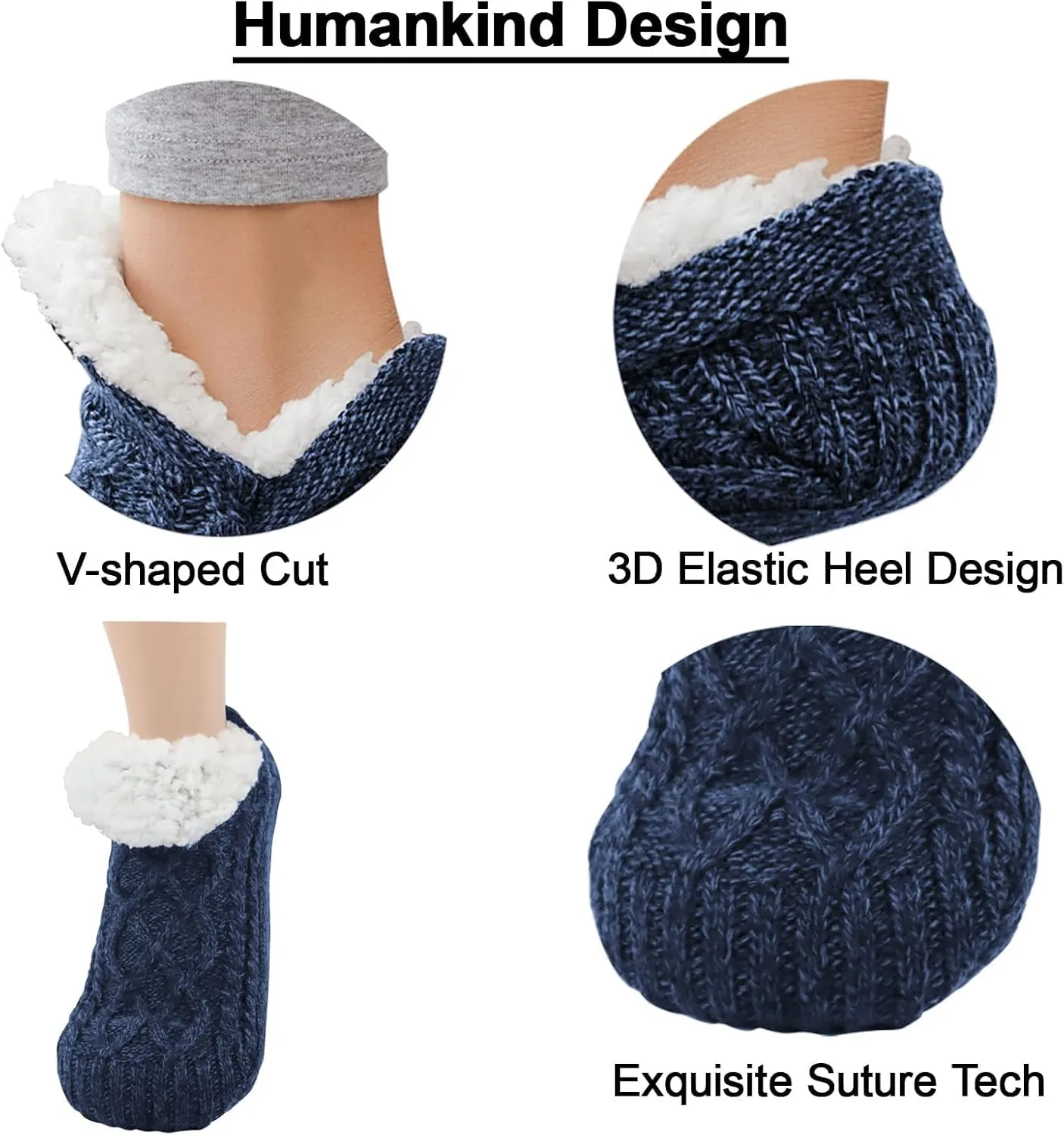 Koreshion Women Knitted Slipper Socks Cozy Sherpa Fuzzy Socks Non Slip Socks Winter Indoor Double Layer Bedroom Slipper Socks