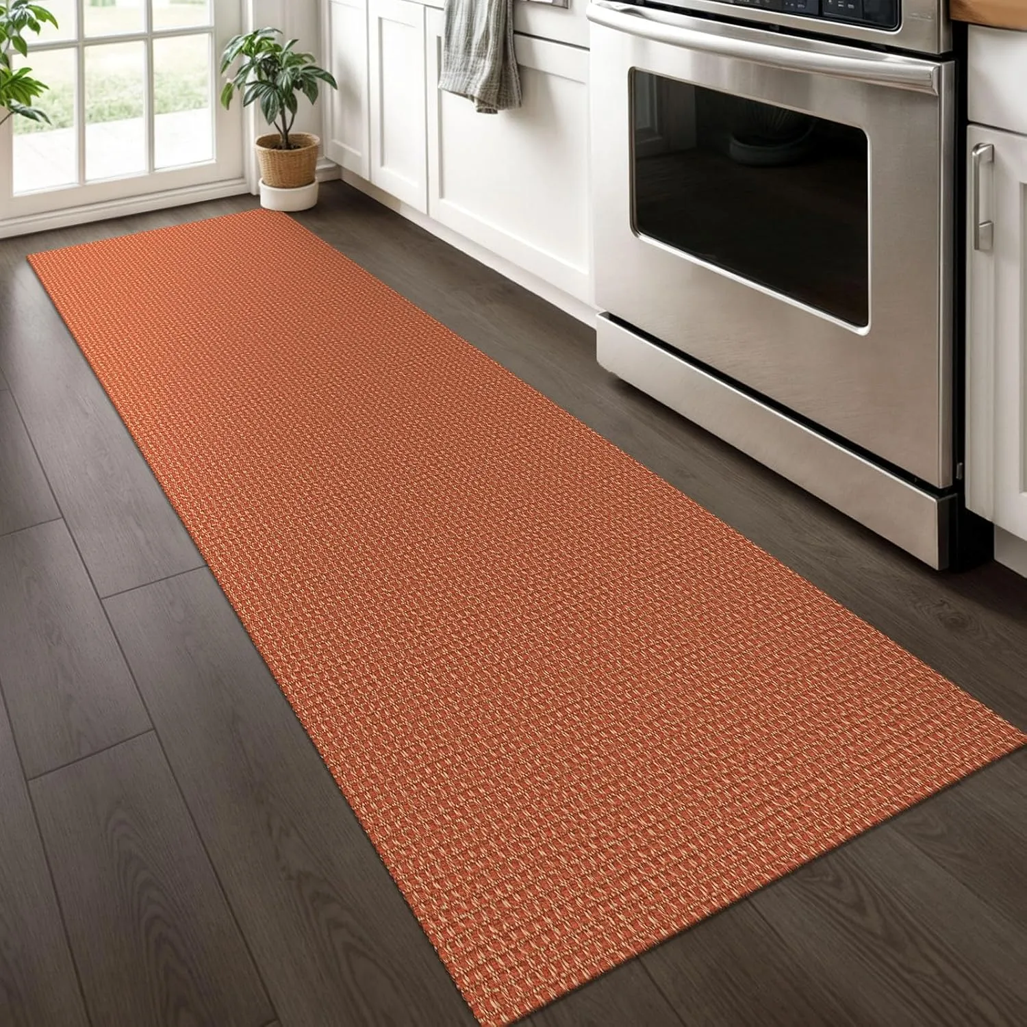 KOZYFLY Runners for Hallways 2x6 ft Washable Kitchen Runner Non Slip Rubber Backed Hall Runners Cotton Entryway Runner Rugs Floor Carpet for Indoor Backdoor Bedroom Kitchen, Orange/Tan