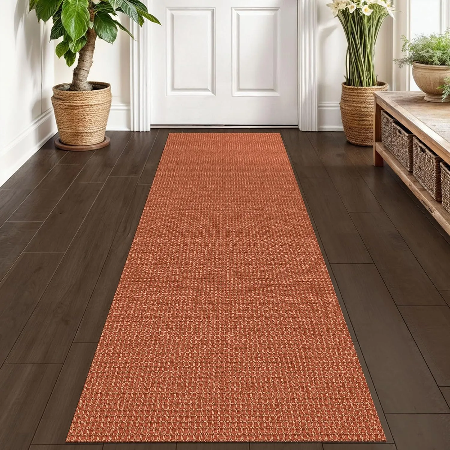 KOZYFLY Runners for Hallways 2x6 ft Washable Kitchen Runner Non Slip Rubber Backed Hall Runners Cotton Entryway Runner Rugs Floor Carpet for Indoor Backdoor Bedroom Kitchen, Orange/Tan