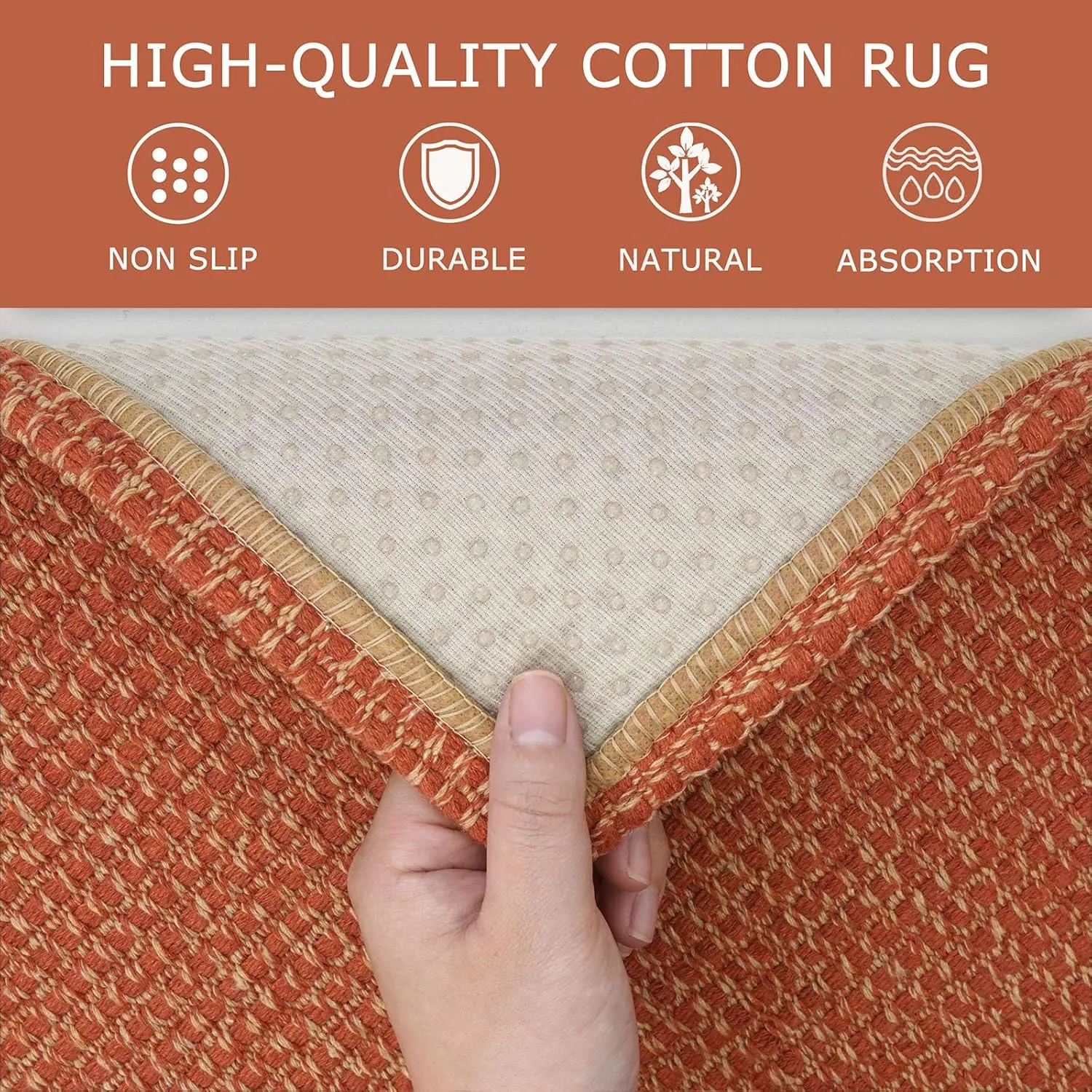 KOZYFLY Runners for Hallways 2x6 ft Washable Kitchen Runner Non Slip Rubber Backed Hall Runners Cotton Entryway Runner Rugs Floor Carpet for Indoor Backdoor Bedroom Kitchen, Orange/Tan