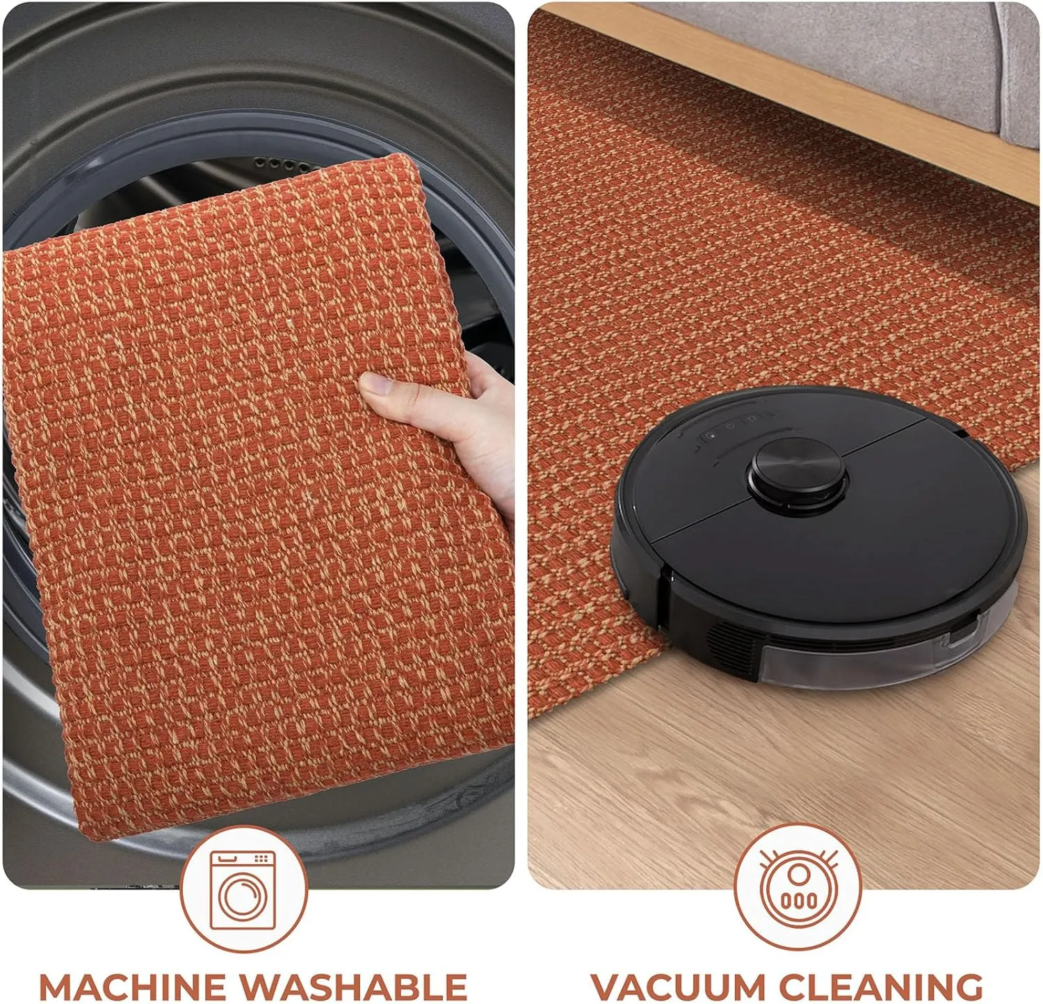 KOZYFLY Runners for Hallways 2x6 ft Washable Kitchen Runner Non Slip Rubber Backed Hall Runners Cotton Entryway Runner Rugs Floor Carpet for Indoor Backdoor Bedroom Kitchen, Orange/Tan