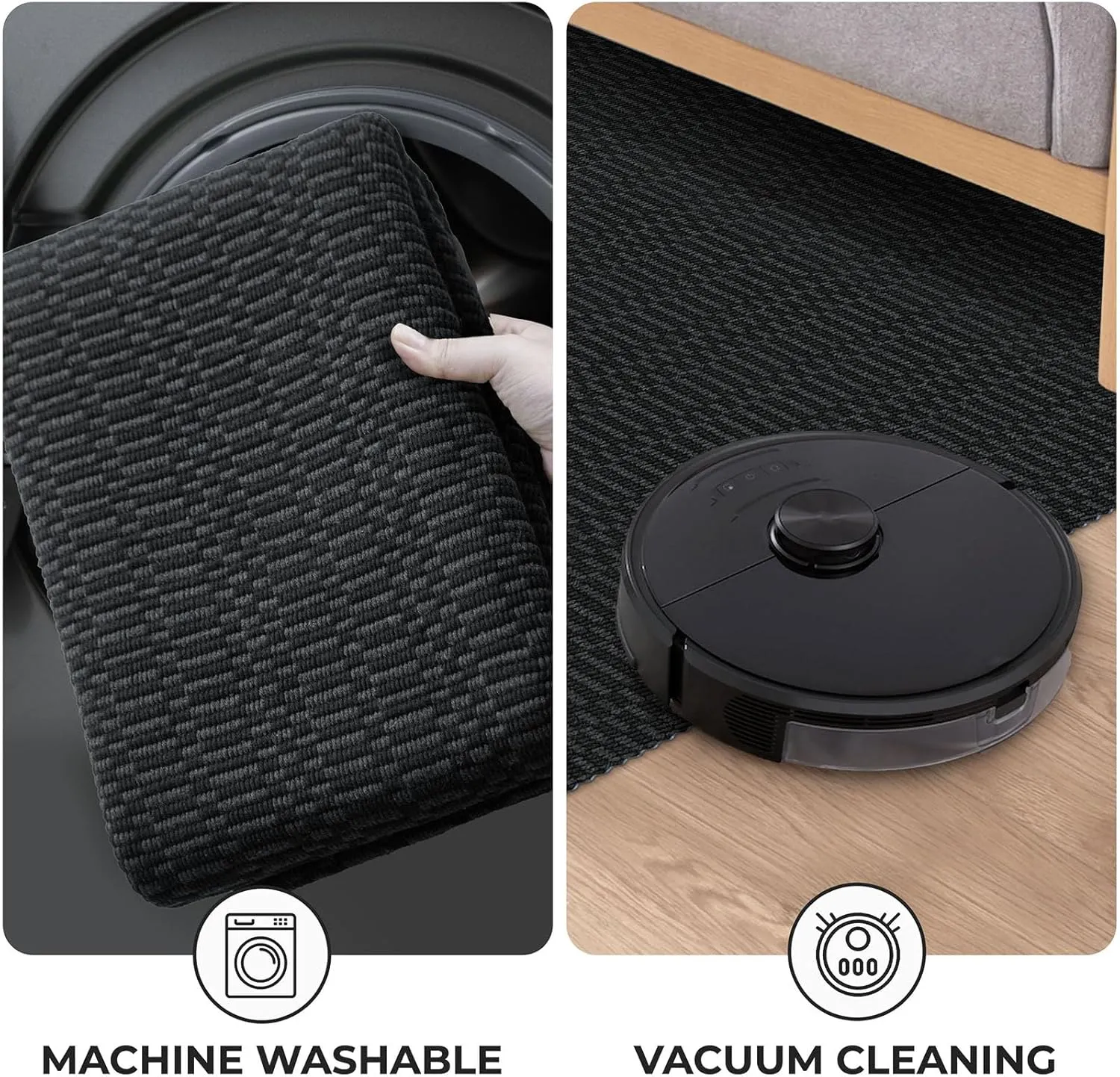 KOZYFLY Washable Entryway Rug 3x5 Ft Area Rugs Cotton Rubber Backed Throw Rugs Indoor Door Mat Kitchen Rugs Braided Floor Carpet for Front Entrance Bathroom Kitchen Living Room, Black/Grey
