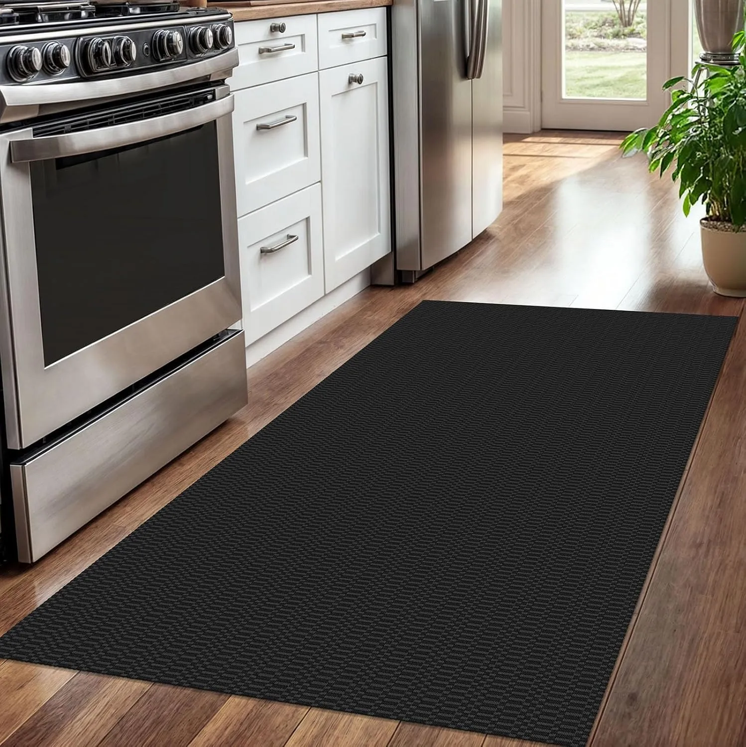 KOZYFLY Washable Entryway Rug 3x5 Ft Area Rugs Cotton Rubber Backed Throw Rugs Indoor Door Mat Kitchen Rugs Braided Floor Carpet for Front Entrance Bathroom Kitchen Living Room, Black/Grey