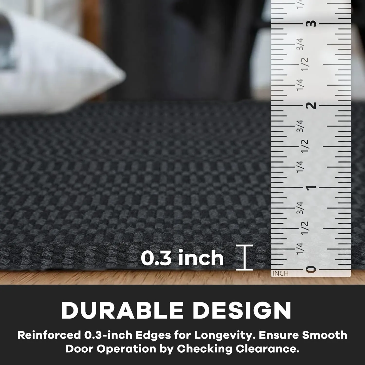 KOZYFLY Washable Entryway Rug 3x5 Ft Area Rugs Cotton Rubber Backed Throw Rugs Indoor Door Mat Kitchen Rugs Braided Floor Carpet for Front Entrance Bathroom Kitchen Living Room, Black/Grey