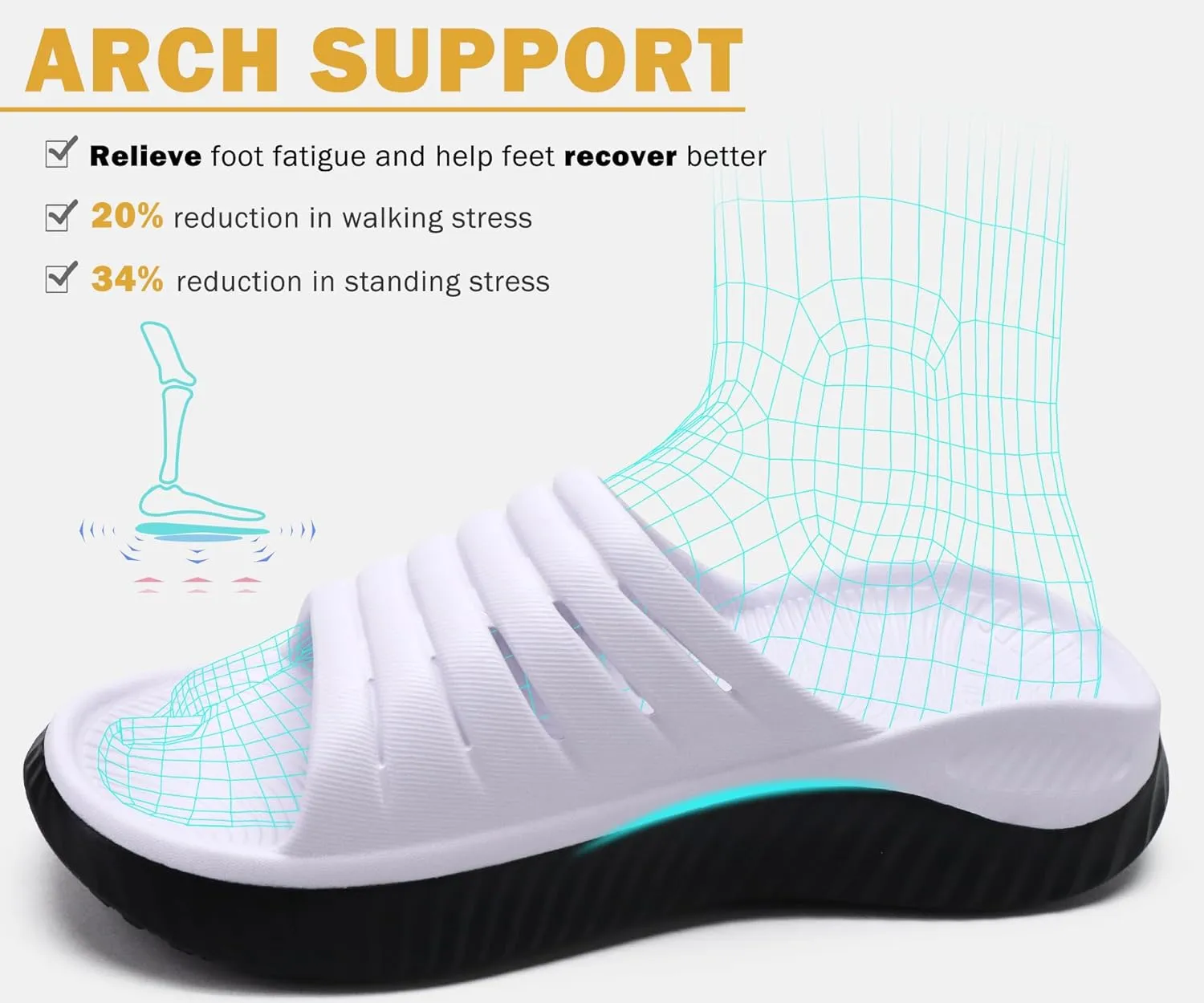 KuaiLu Womens Recovery Sandals With Comfortable Plantar Fasciitis Support,Ladies Orthotic Open Toe Sport Slides Thick Cushion Reduces Stress on Feet,Joints & Back Post-Exercise