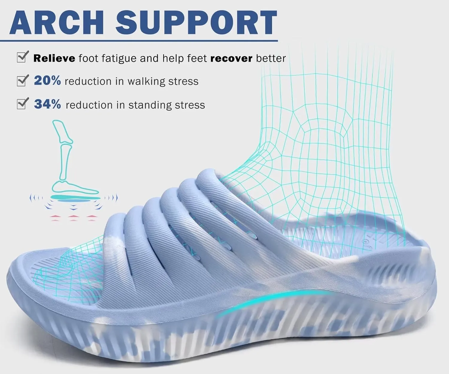 KuaiLu Womens Recovery Sandals With Comfortable Plantar Fasciitis Support,Ladies Orthotic Open Toe Sport Slides Thick Cushion Reduces Stress on Feet,Joints & Back Post-Exercise