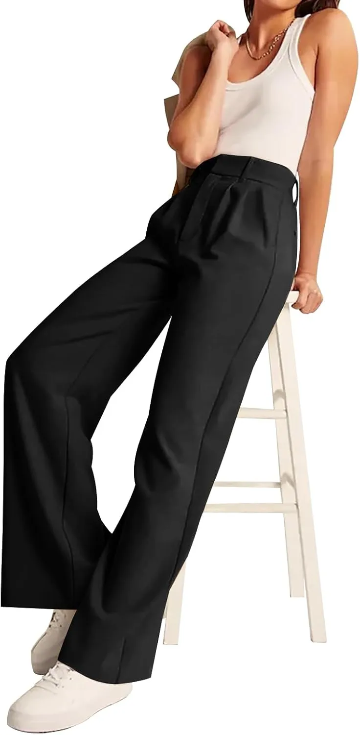 KUNMI Women's Wide Leg Pants Work Business Casual Loose High Waisted Dress Palazzo Flowy Trousers