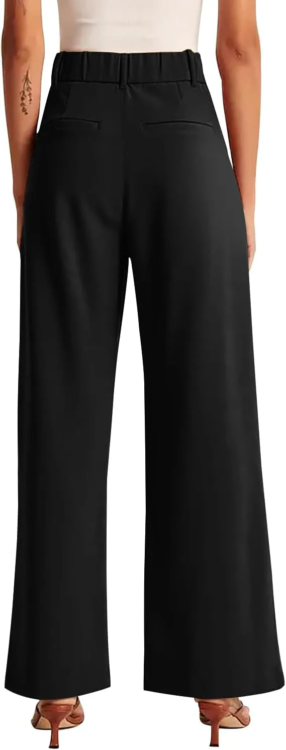 KUNMI Women's Wide Leg Pants Work Business Casual Loose High Waisted Dress Palazzo Flowy Trousers