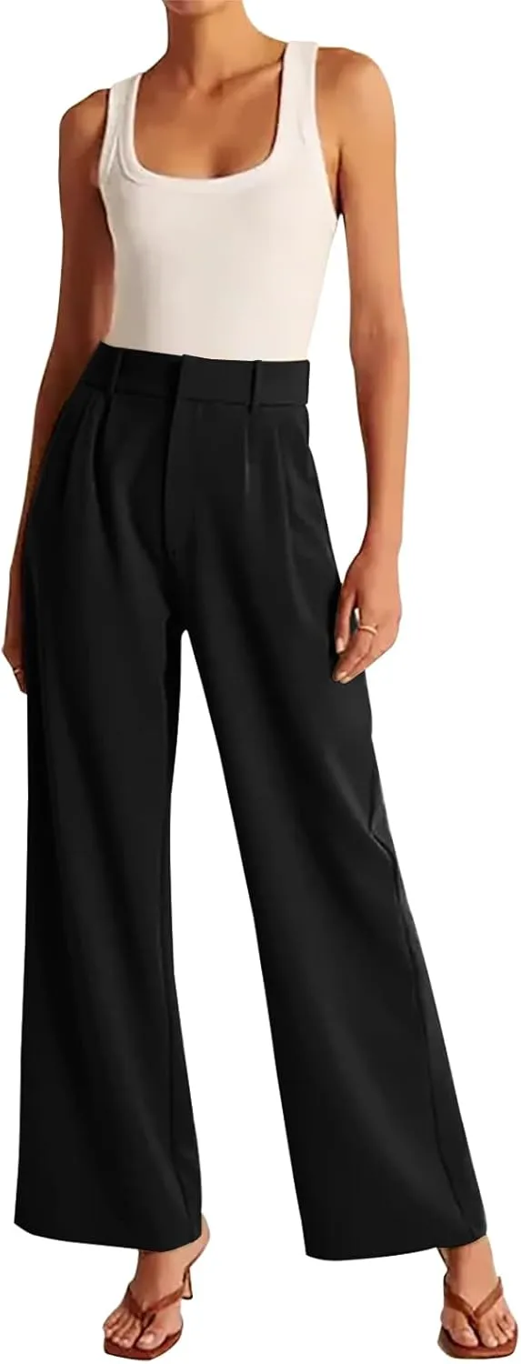 KUNMI Women's Wide Leg Pants Work Business Casual Loose High Waisted Dress Palazzo Flowy Trousers