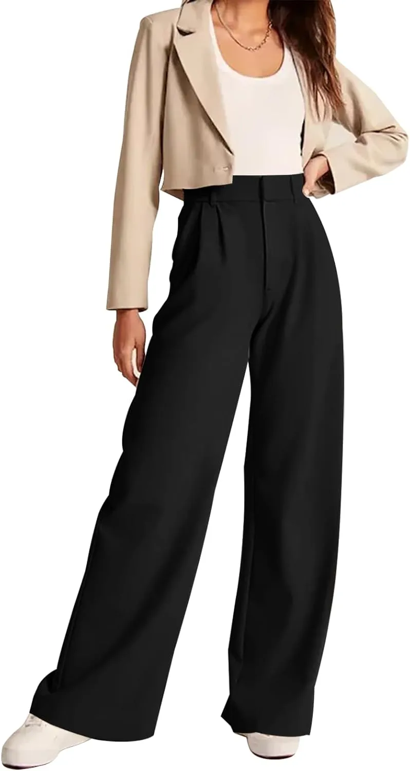 KUNMI Women's Wide Leg Pants Work Business Casual Loose High Waisted Dress Palazzo Flowy Trousers