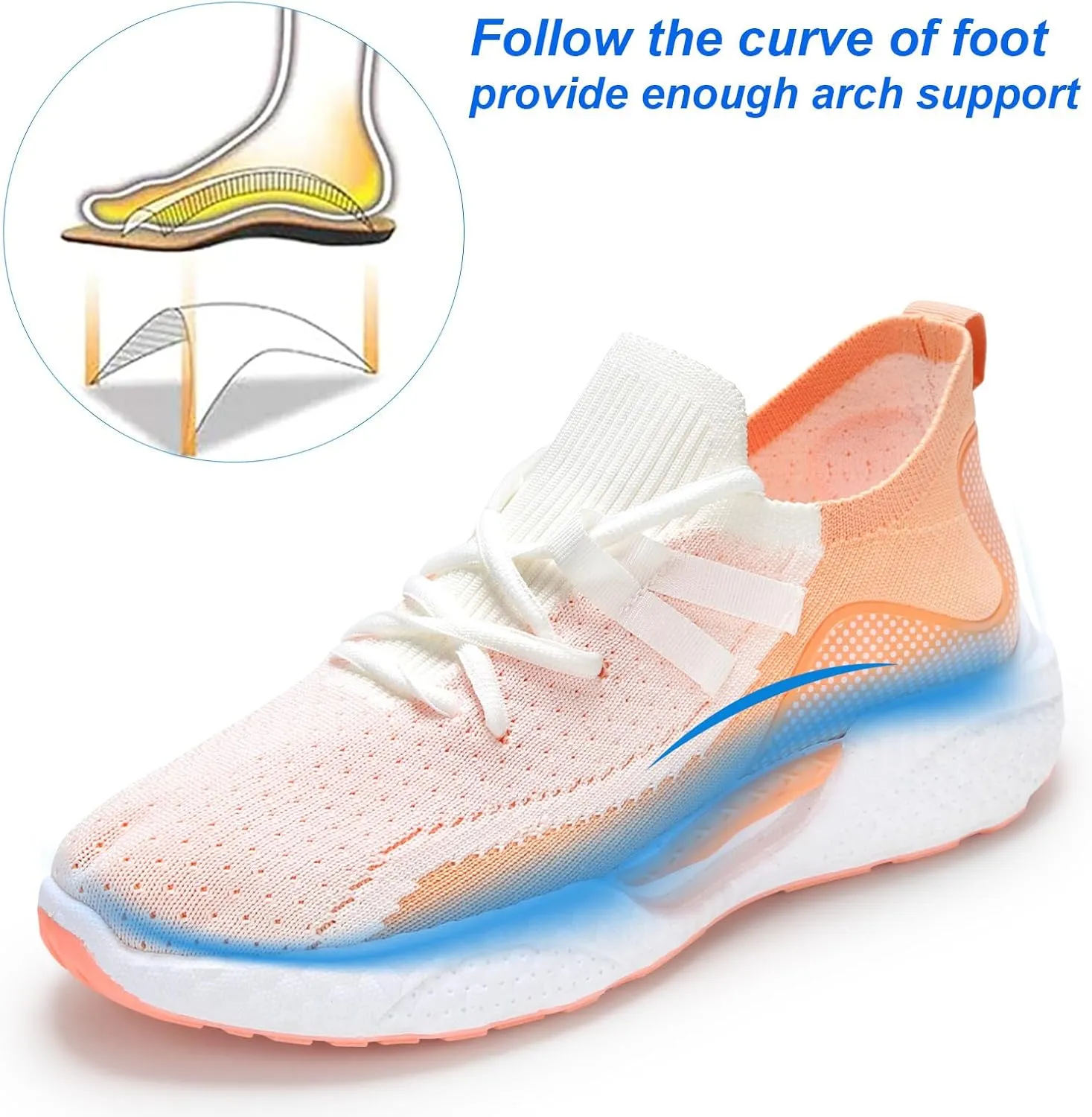 KUNWFNIX Womens Walking Tennis Shoes Slip On Memory Foam Lightweight Casual Sneakers Breathable Tennis Shoes for Gym Travel Work