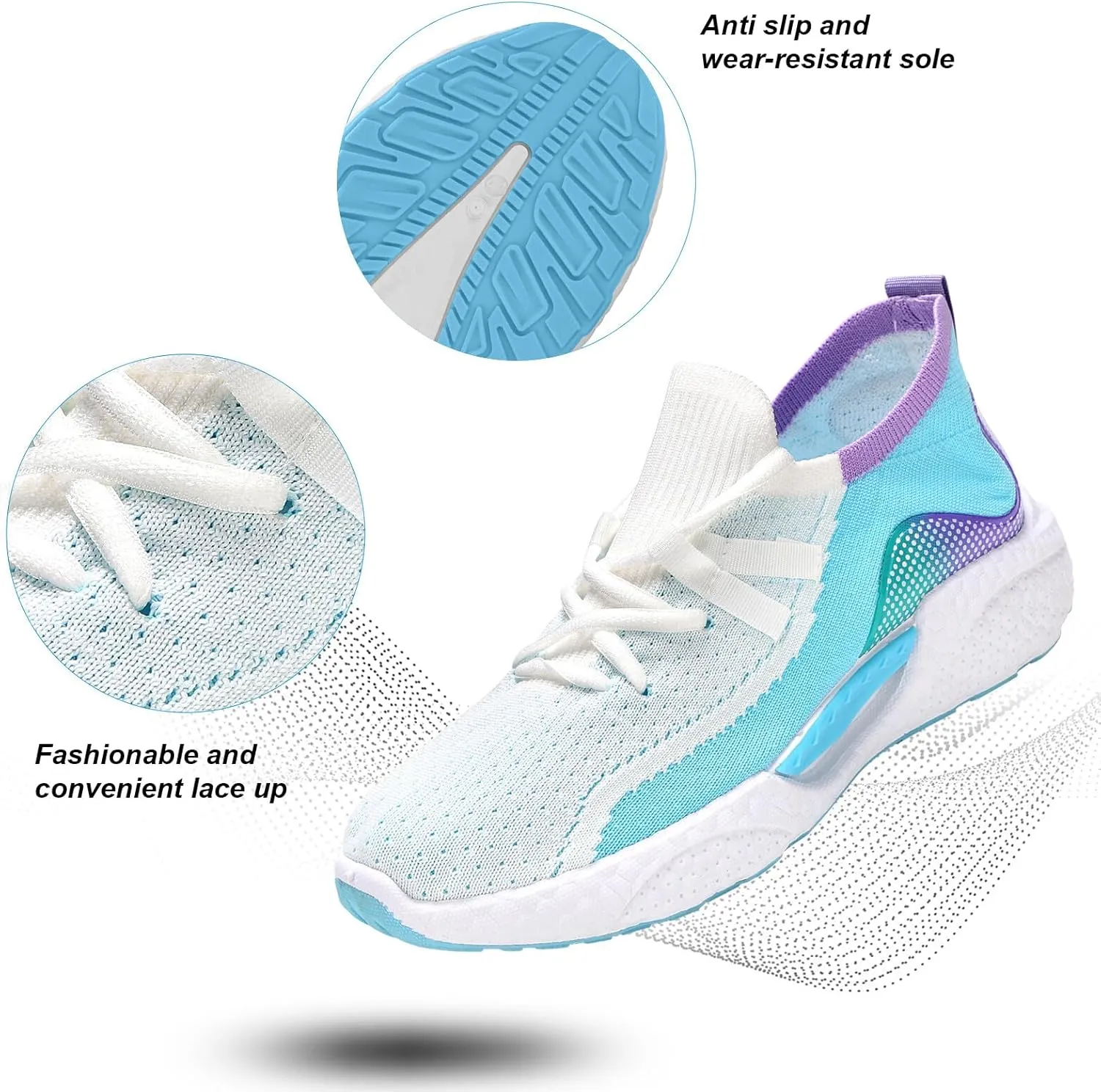 KUNWFNIX Womens Walking Tennis Shoes Slip On Memory Foam Lightweight Casual Sneakers Breathable Tennis Shoes for Gym Travel Work