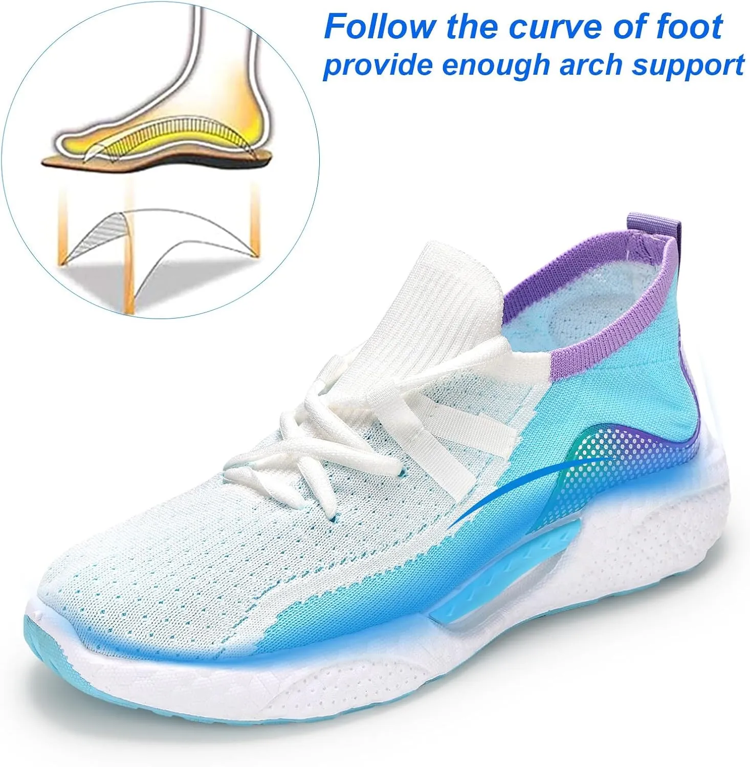 KUNWFNIX Womens Walking Tennis Shoes Slip On Memory Foam Lightweight Casual Sneakers Breathable Tennis Shoes for Gym Travel Work