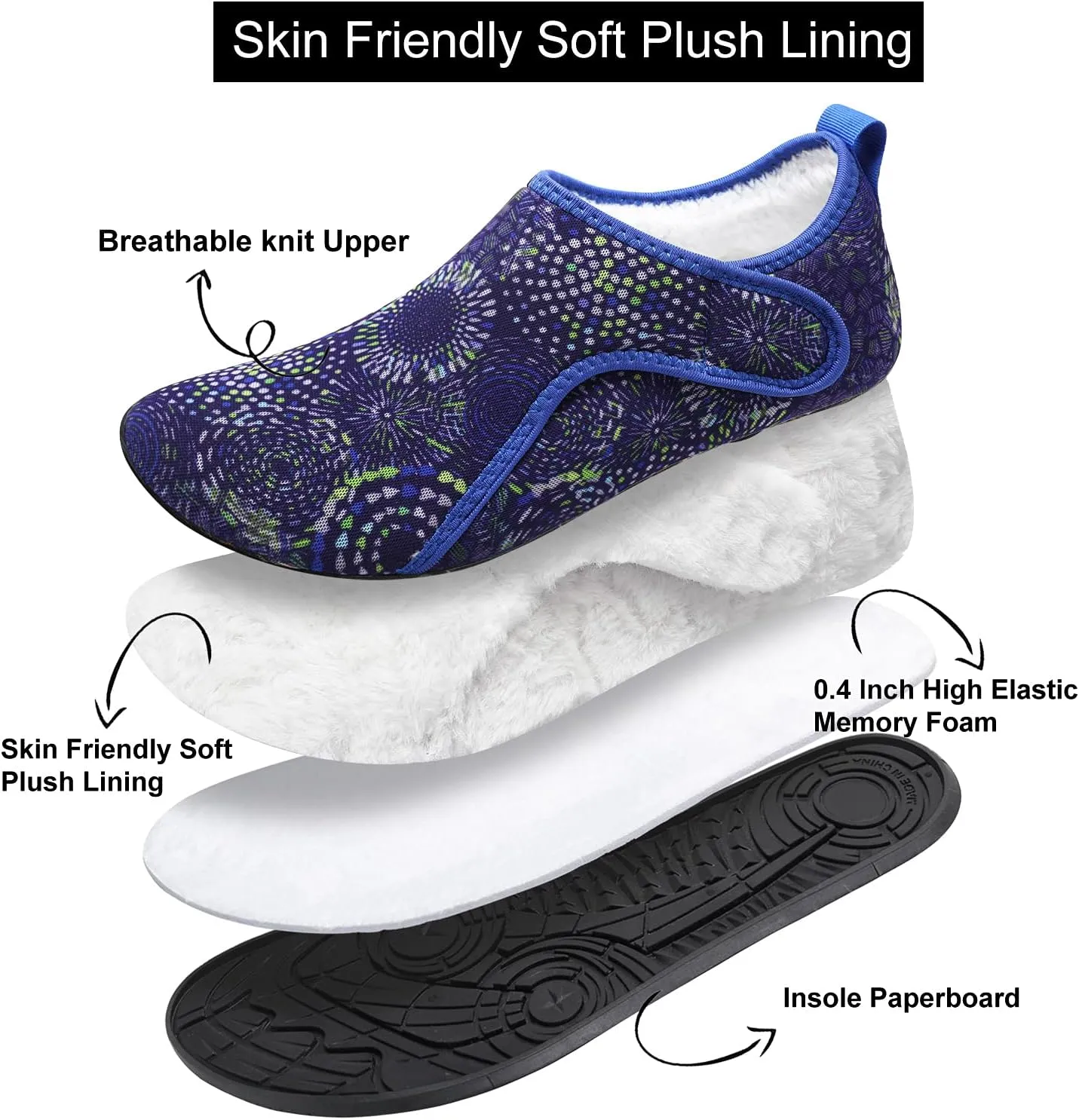 L-RUN Womens Mens House Slippers Indoor Home Shoes Warm Barefoot Slippers Outdoor House Shoes Anti-slip