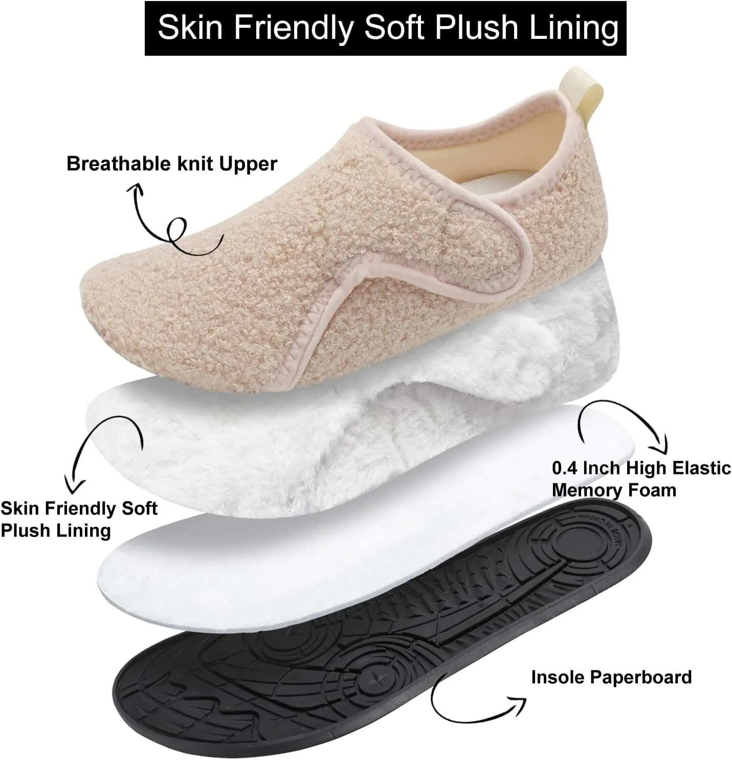 L-RUN Womens Mens House Slippers Indoor Home Shoes Warm Barefoot Slippers Outdoor House Shoes Anti-slip