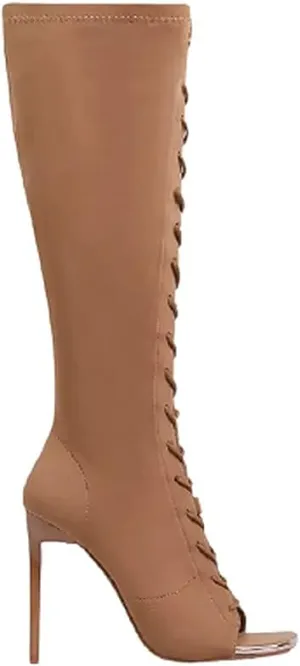Lace up Stiletto Heel Knee High Boots For Women