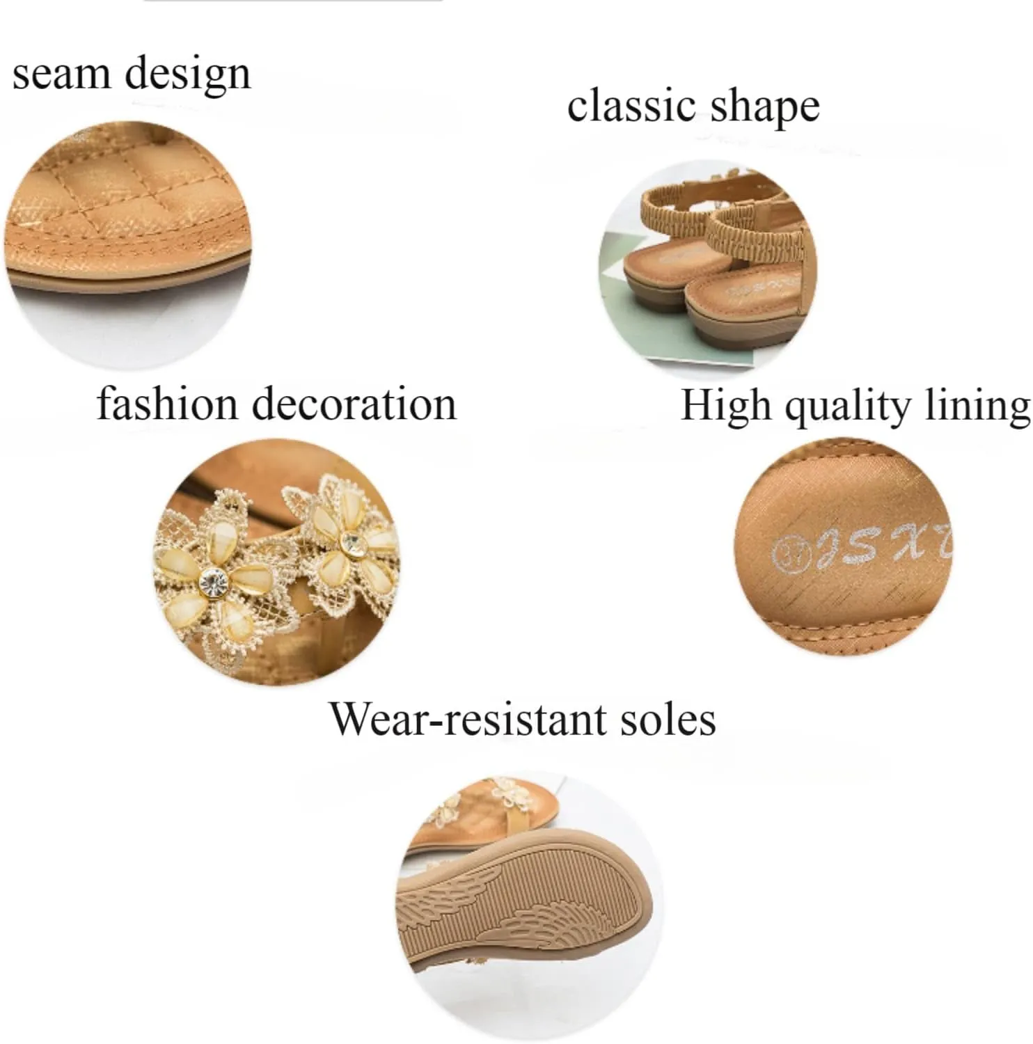 Ladies Flower Accessory Round Toe Thong Flat Beach Sandals,Summer Bohemian Elastic Ankle Strap Comfortable Flower Sandals.