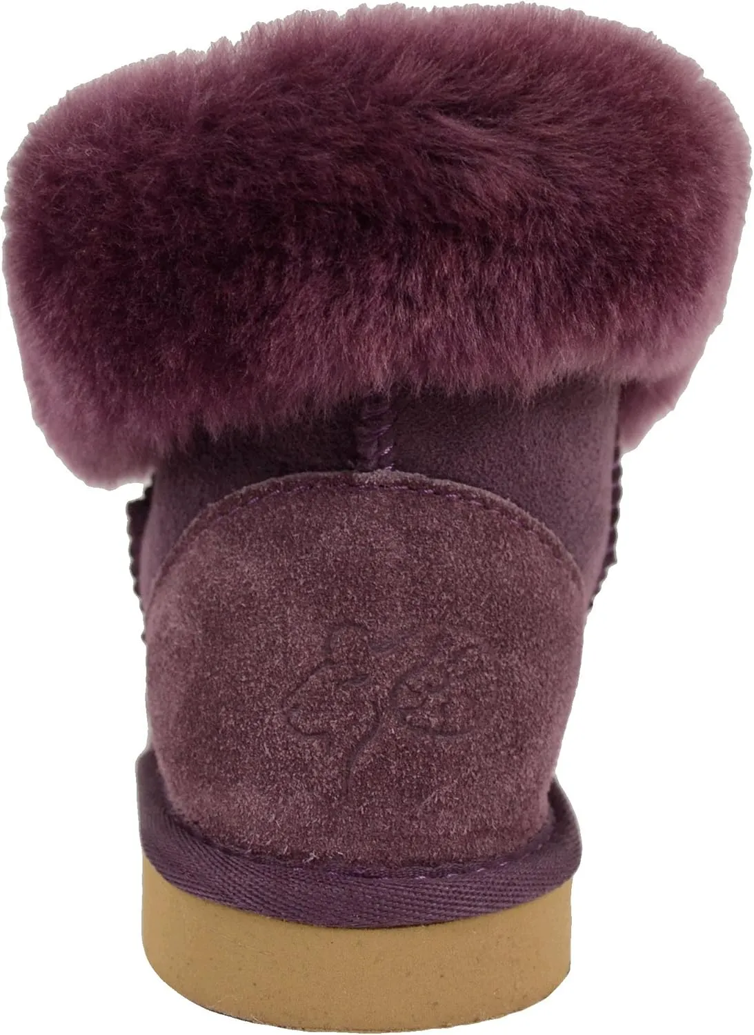 Ladies Genuine Sheepskin Lower Calf Roll Down Short Boot with Button Design
