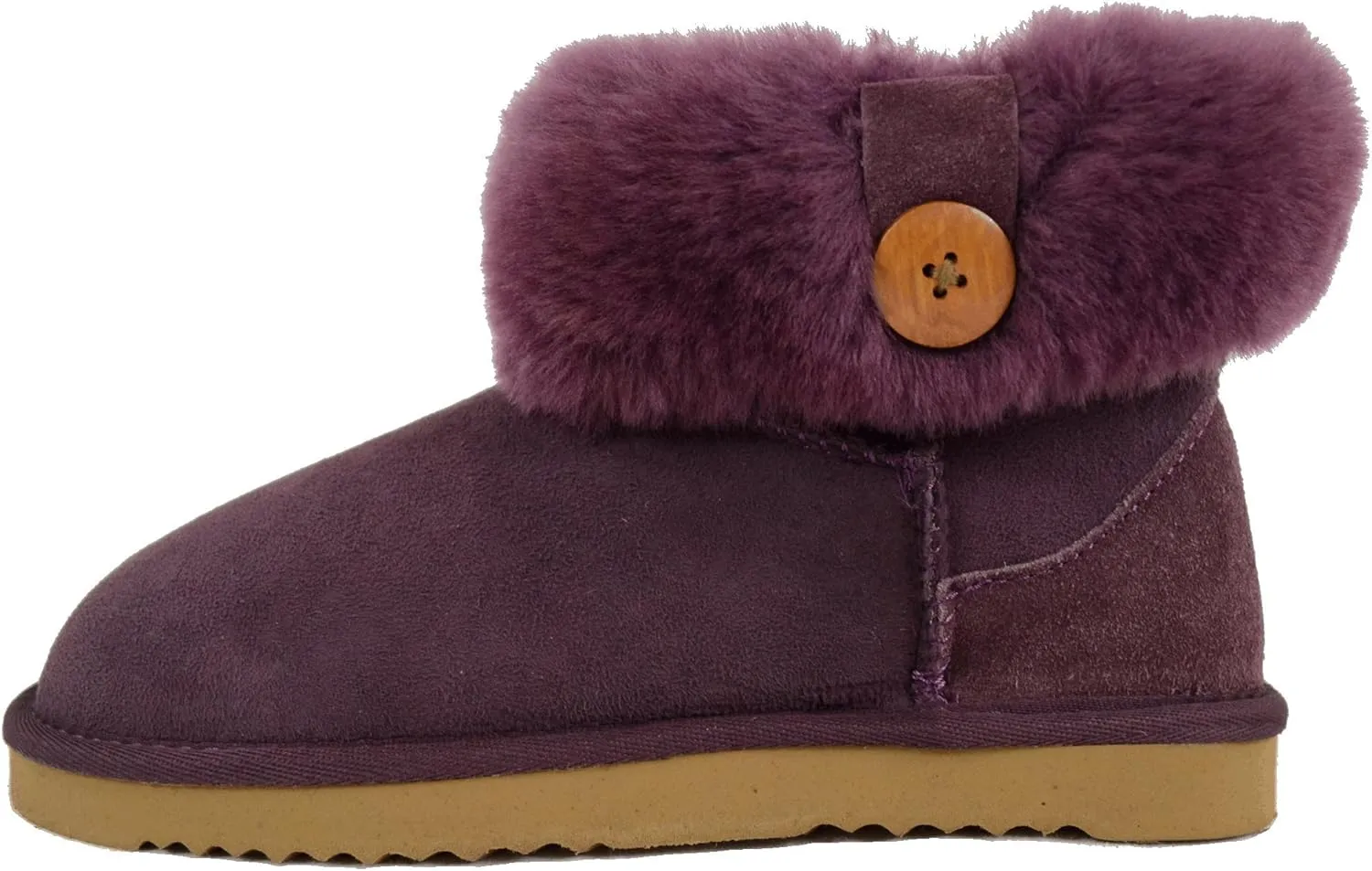 Ladies Genuine Sheepskin Lower Calf Roll Down Short Boot with Button Design