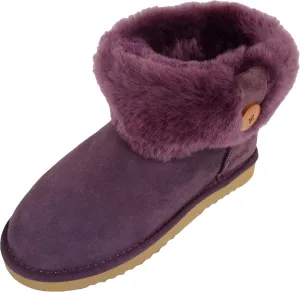 Ladies Genuine Sheepskin Lower Calf Roll Down Short Boot with Button Design