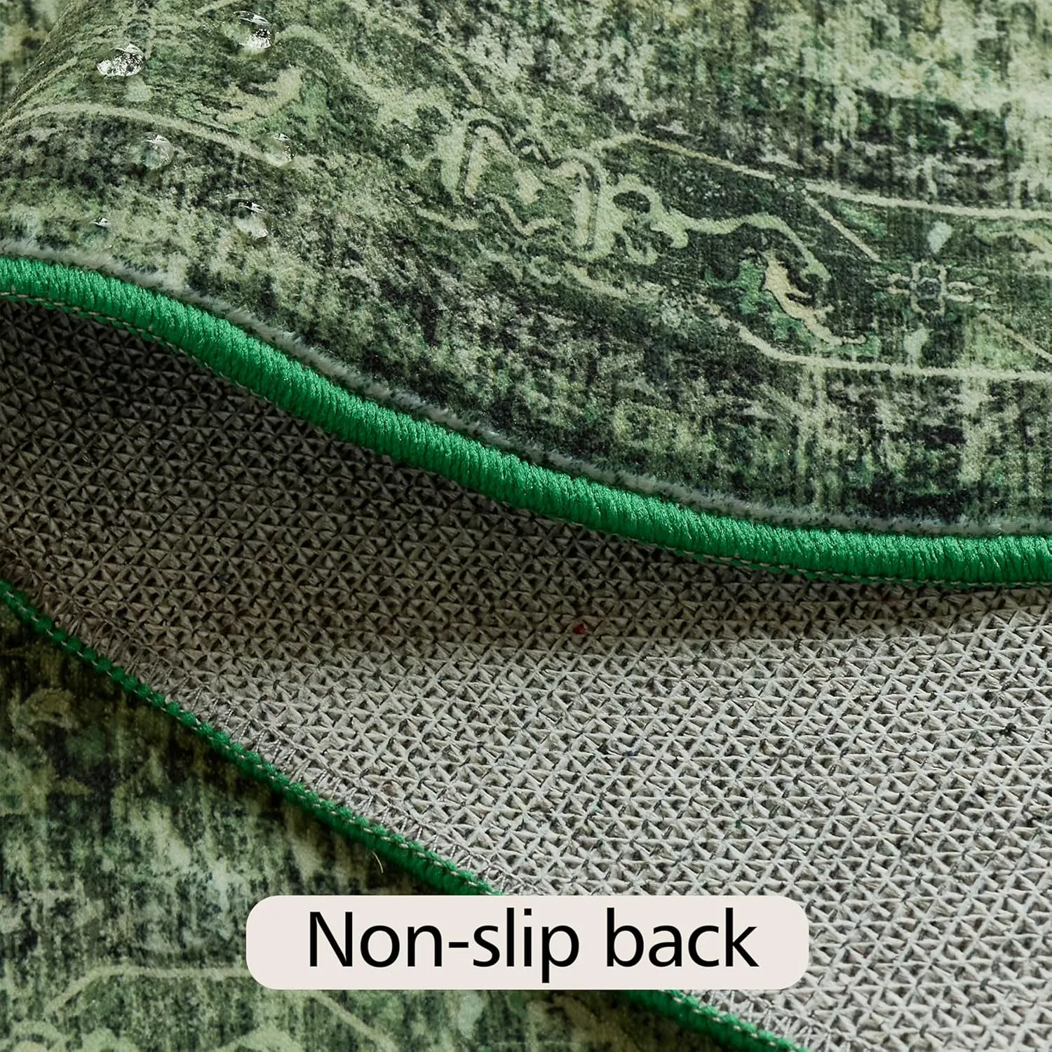 LAISE Boho Green Runner Rug 2x8 ft - Washable Non-Slip Area Rug for Indoor Outdoor Use