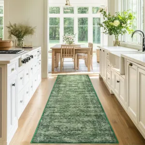 LAISE Boho Green Runner Rug 2x8 ft - Washable Non-Slip Area Rug for Indoor Outdoor Use
