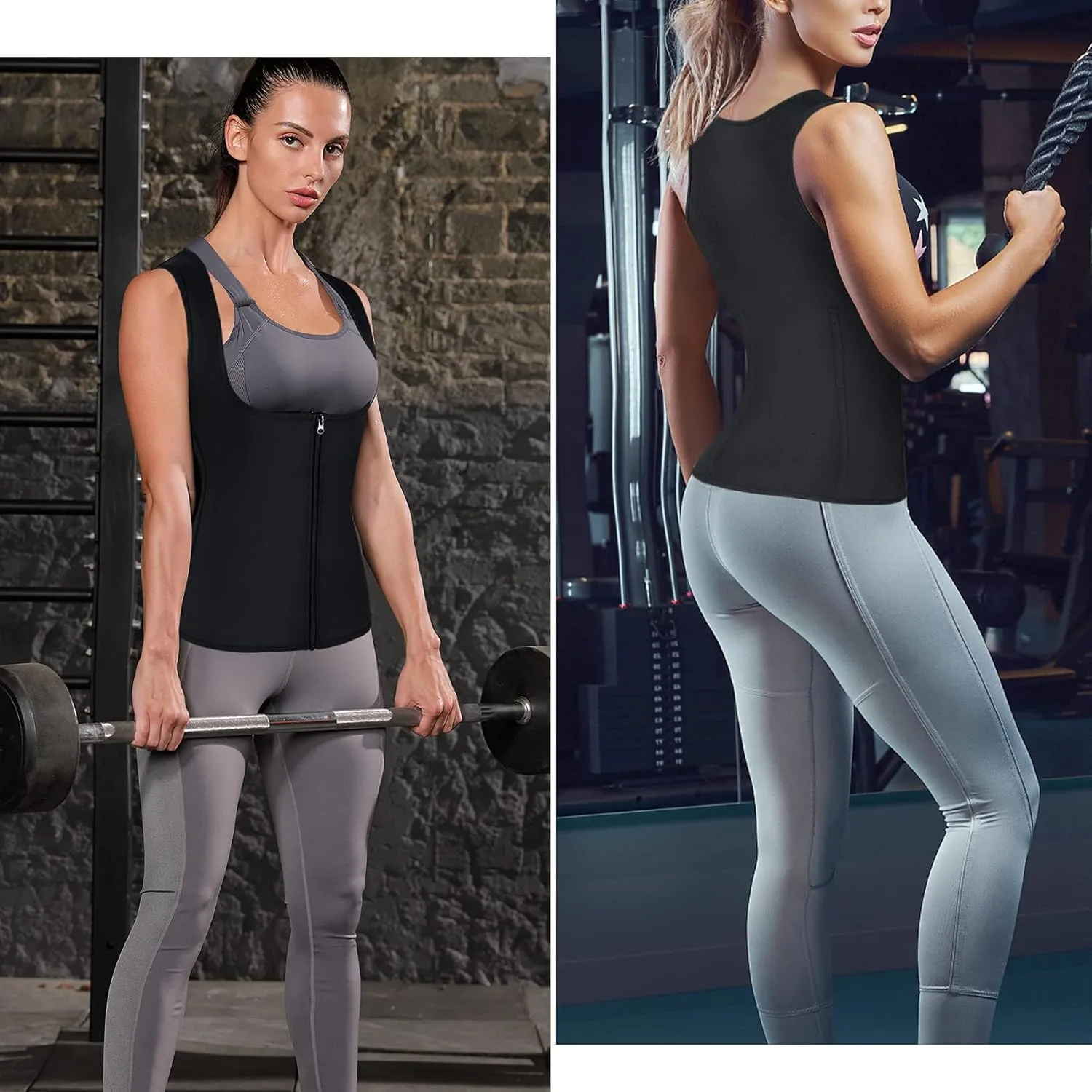 LANCS Sauna Suit for Women Sweat Waist Trainer Zipper Vest Cincher Body Shaper Corset Slimming Workout Tank Tops