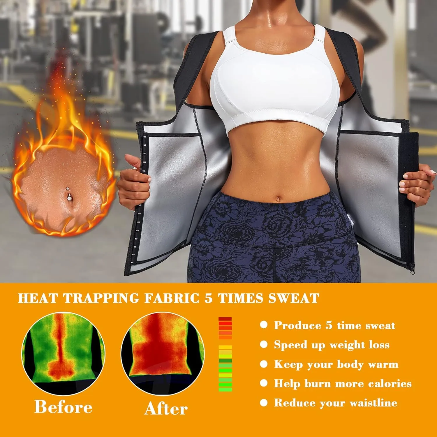 LANCS Sauna Suit for Women Sweat Waist Trainer Zipper Vest Cincher Body Shaper Corset Slimming Workout Tank Tops