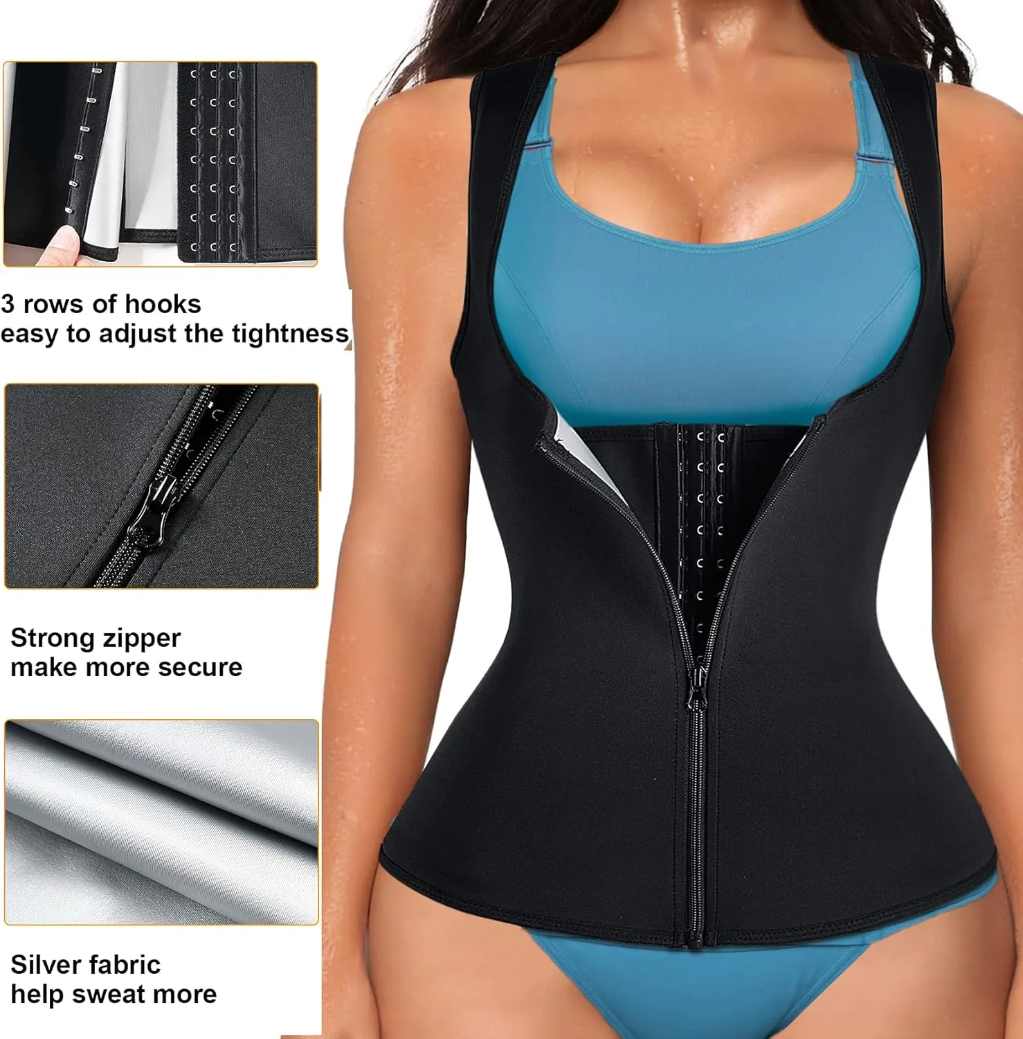 LANCS Sauna Suit for Women Sweat Waist Trainer Zipper Vest Cincher Body Shaper Corset Slimming Workout Tank Tops