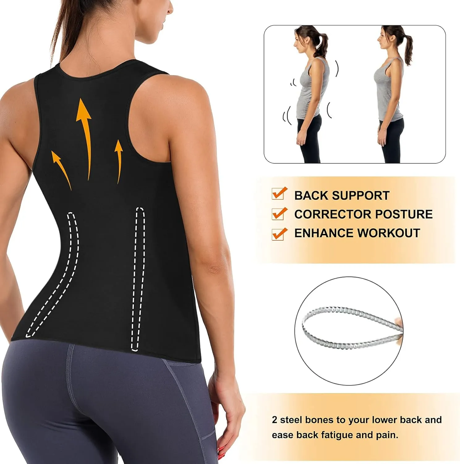 LANCS Sauna Suit for Women Sweat Waist Trainer Zipper Vest Cincher Body Shaper Corset Slimming Workout Tank Tops