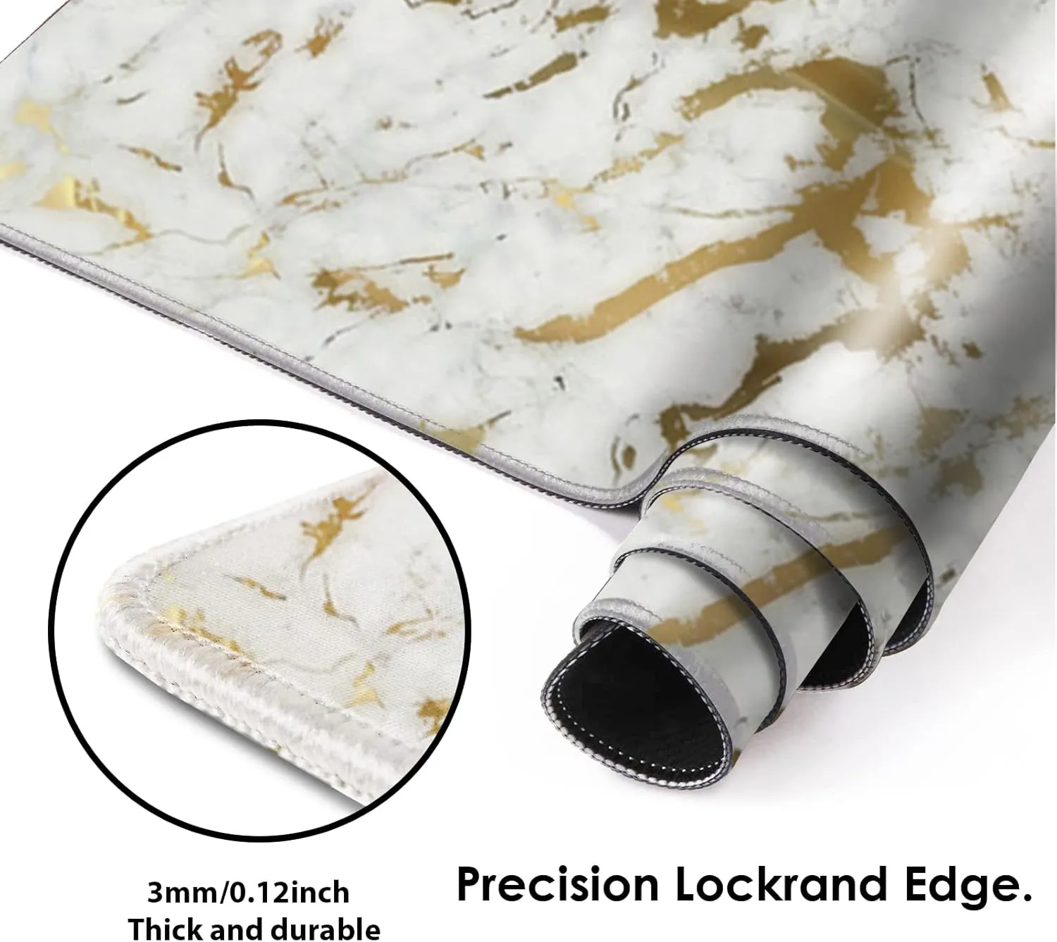 Large Gaming XXL Mouse Pad with Stitched Edge 31.5"x11.8"x0.15" Mouse Mat Customized Extended Gaming Mouse Pad Anti-Slip Rubber Base Ergonomic Mouse Pad for Computer (Gold Marble)