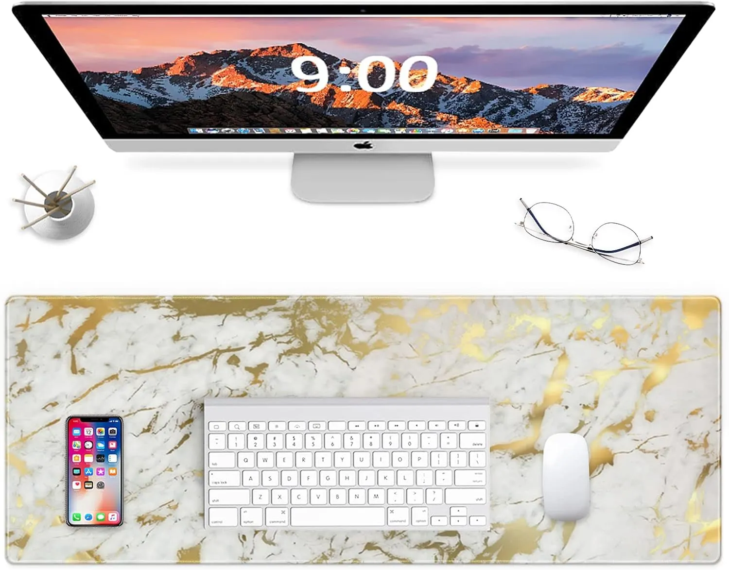 Large Gaming XXL Mouse Pad with Stitched Edge 31.5"x11.8"x0.15" Mouse Mat Customized Extended Gaming Mouse Pad Anti-Slip Rubber Base Ergonomic Mouse Pad for Computer (Gold Marble)