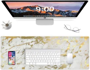 Large Gaming XXL Mouse Pad with Stitched Edge 31.5"x11.8"x0.15" Mouse Mat Customized Extended Gaming Mouse Pad Anti-Slip Rubber Base Ergonomic Mouse Pad for Computer (Gold Marble)