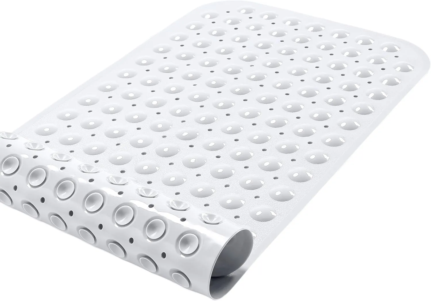 Large Non-Slip Bathtub & Shower Mat 31 inch x16 inch (Smooth/Non-Textured Tubs Only) Safe, Clean, Machine-Washable, Superior Grip&Drainage, Vinyl, Opaque White, Medium