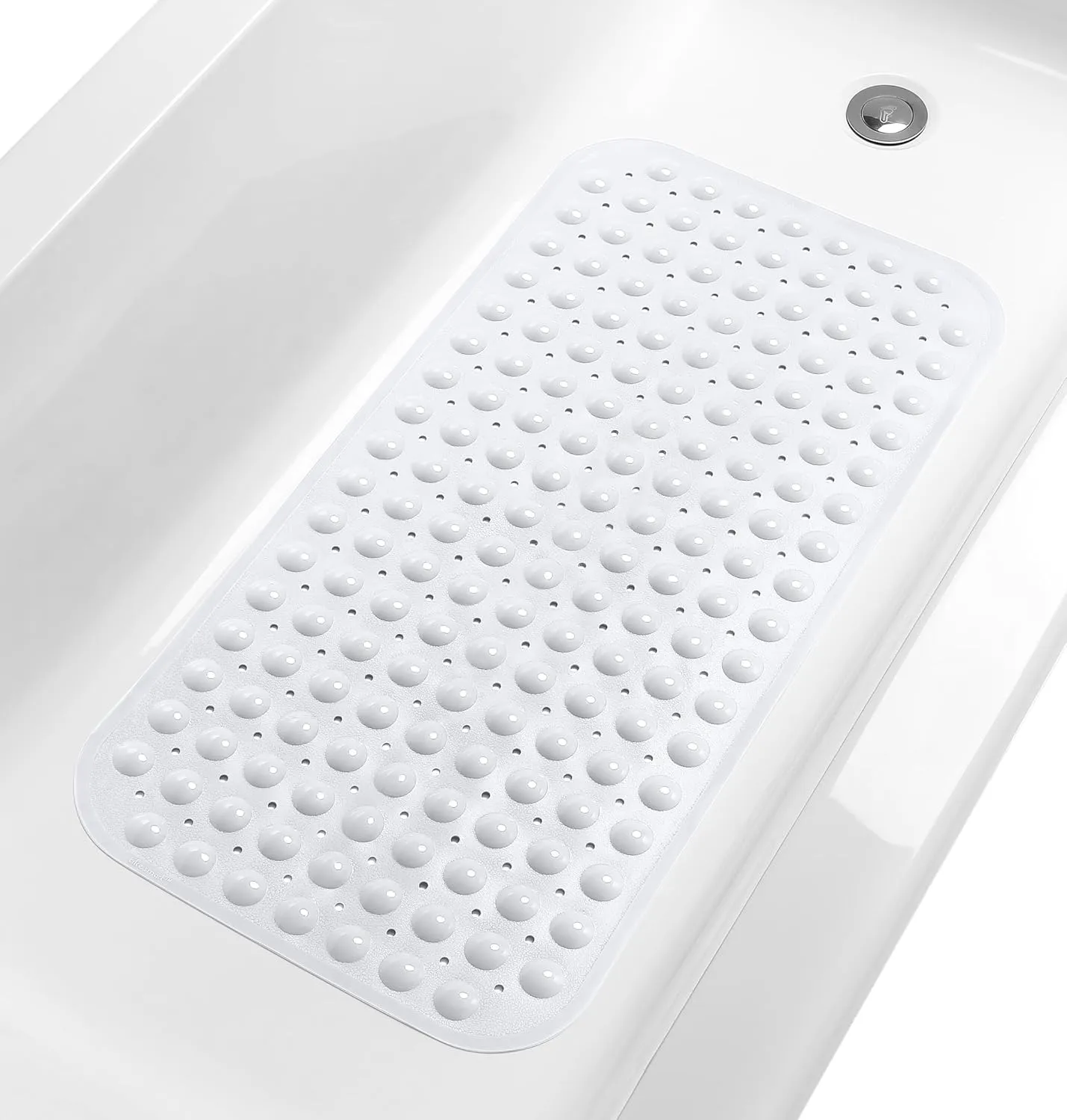 Large Non-Slip Bathtub & Shower Mat 31 inch x16 inch (Smooth/Non-Textured Tubs Only) Safe, Clean, Machine-Washable, Superior Grip&Drainage, Vinyl, Opaque White, Medium
