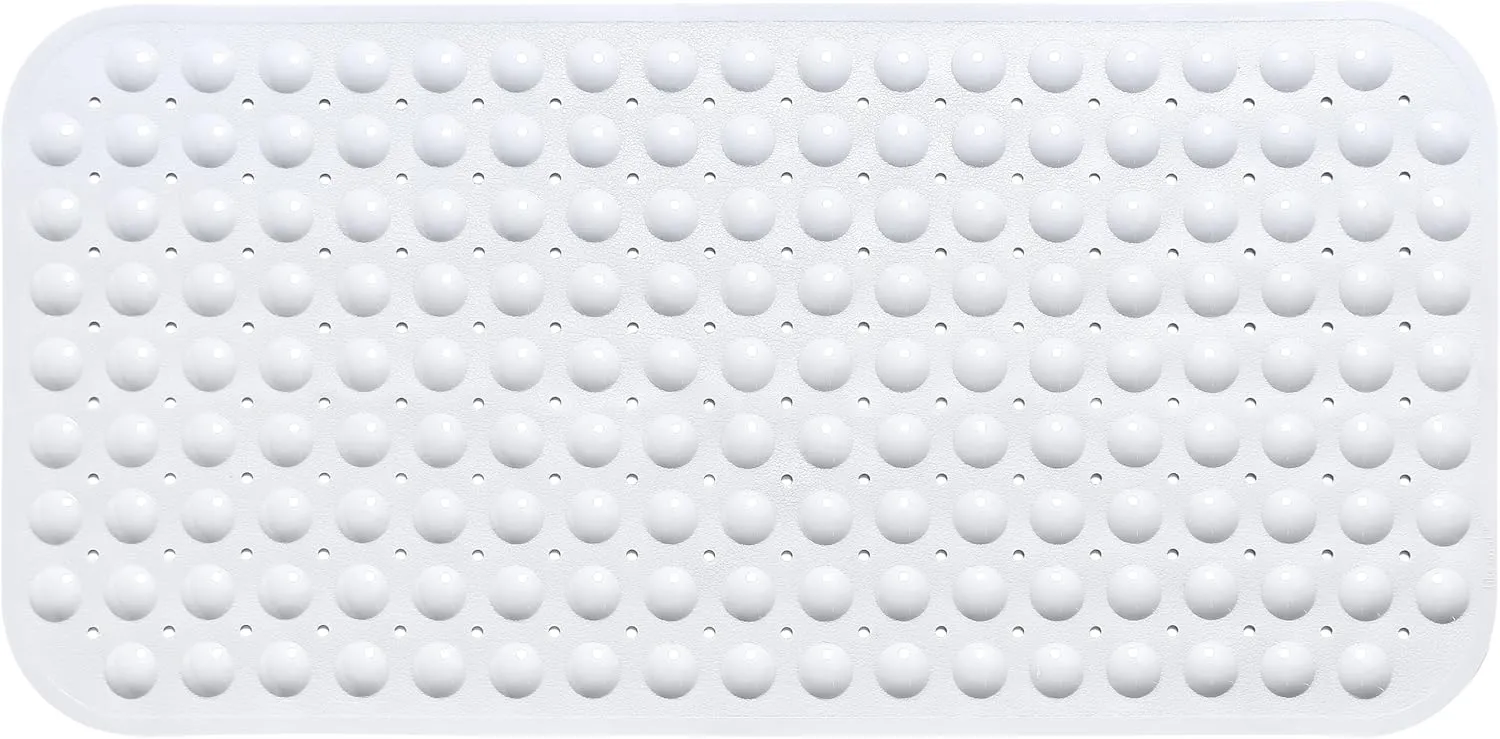 Large Non-Slip Bathtub & Shower Mat 31 inch x16 inch (Smooth/Non-Textured Tubs Only) Safe, Clean, Machine-Washable, Superior Grip&Drainage, Vinyl, Opaque White, Medium