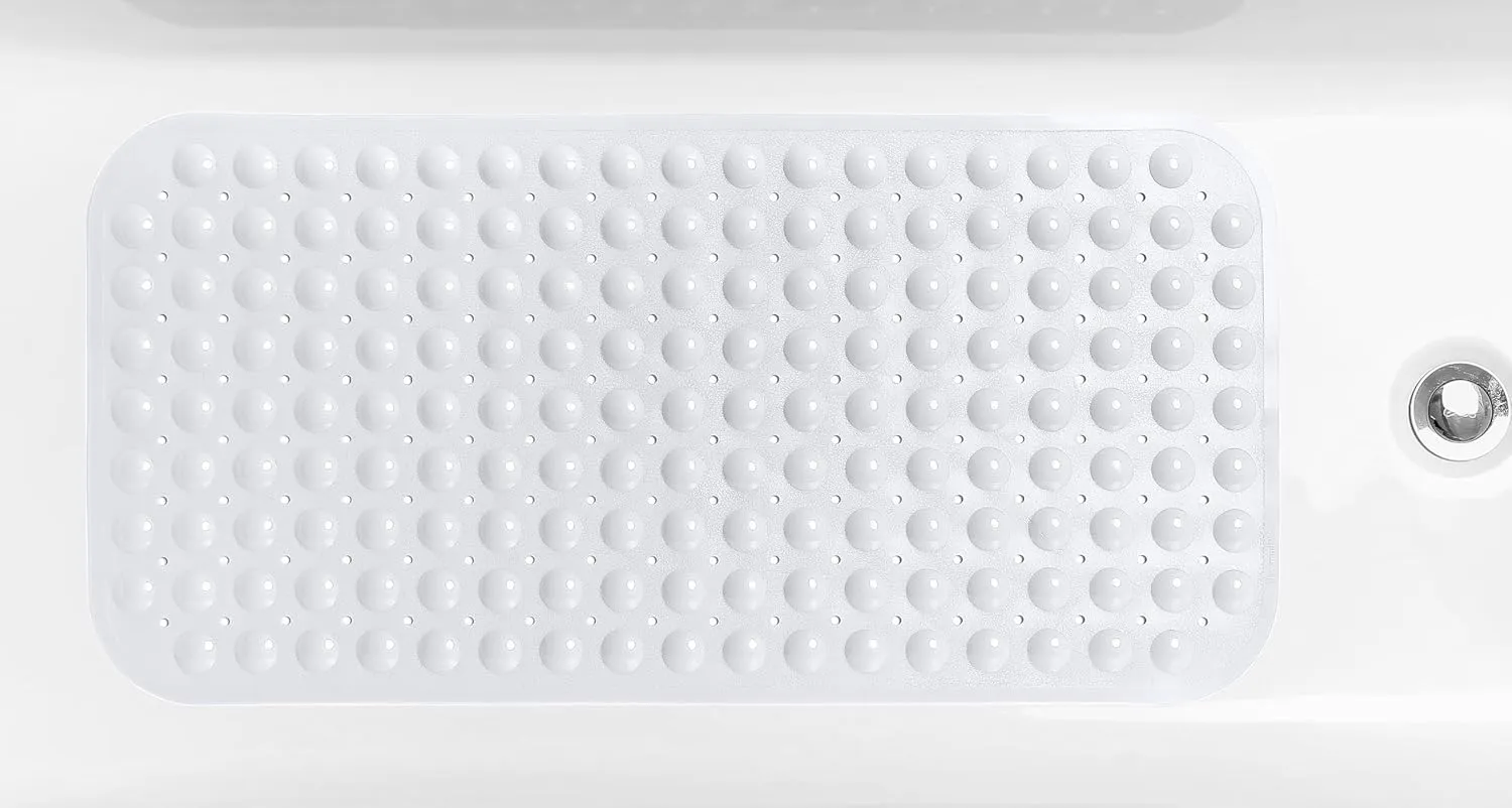Large Non-Slip Bathtub & Shower Mat 31 inch x16 inch (Smooth/Non-Textured Tubs Only) Safe, Clean, Machine-Washable, Superior Grip&Drainage, Vinyl, Opaque White, Medium