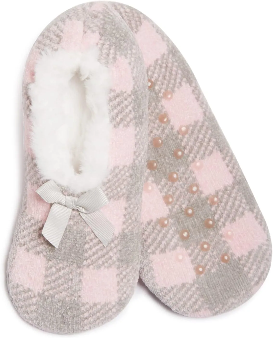 Laura Ashley Womens Fair Isle Fuzzy Slipper Socks with Grippers, Non Slip Warm Cozy Indoor House Slippers