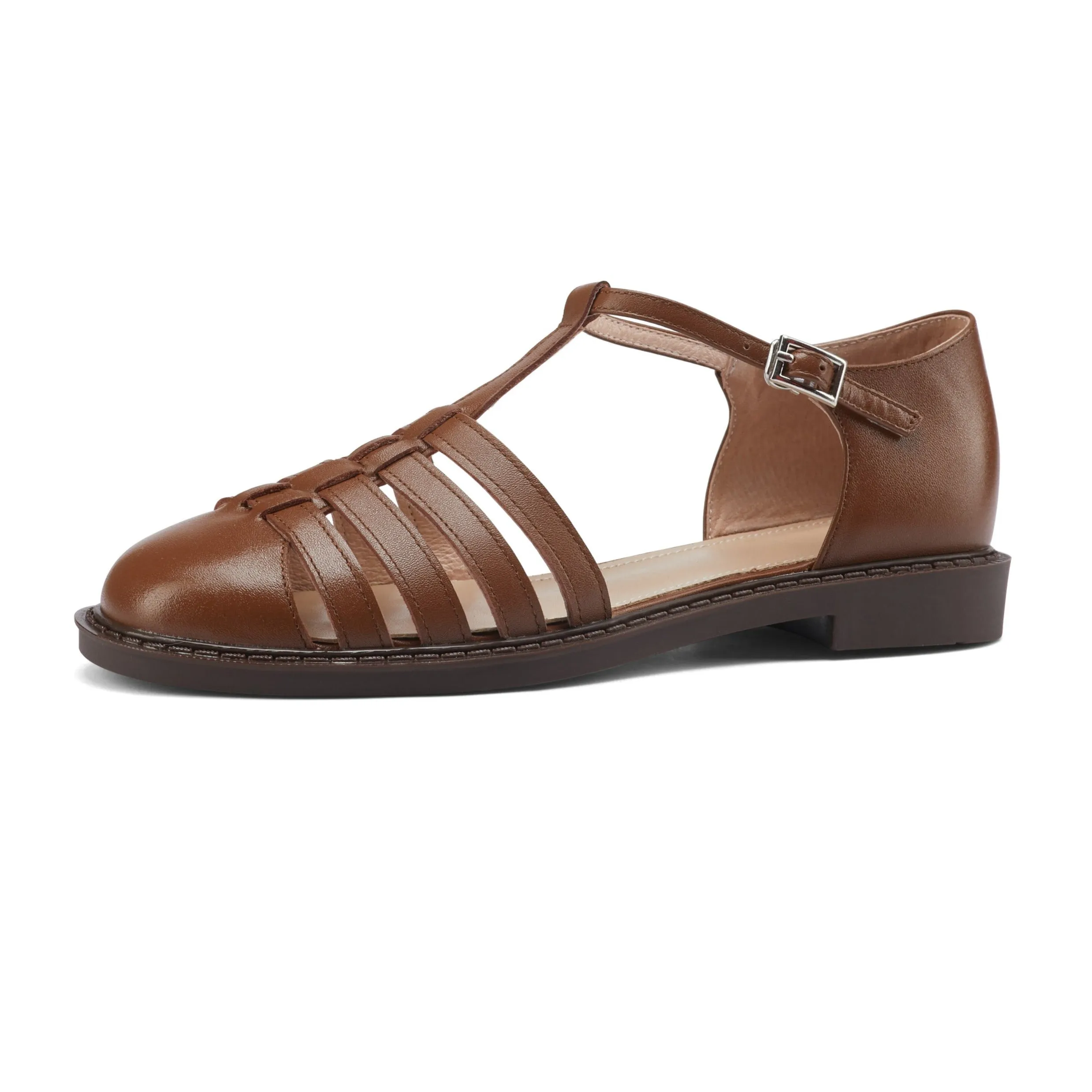 Leather Fisherman Braided Flat Sandals Closed Toe