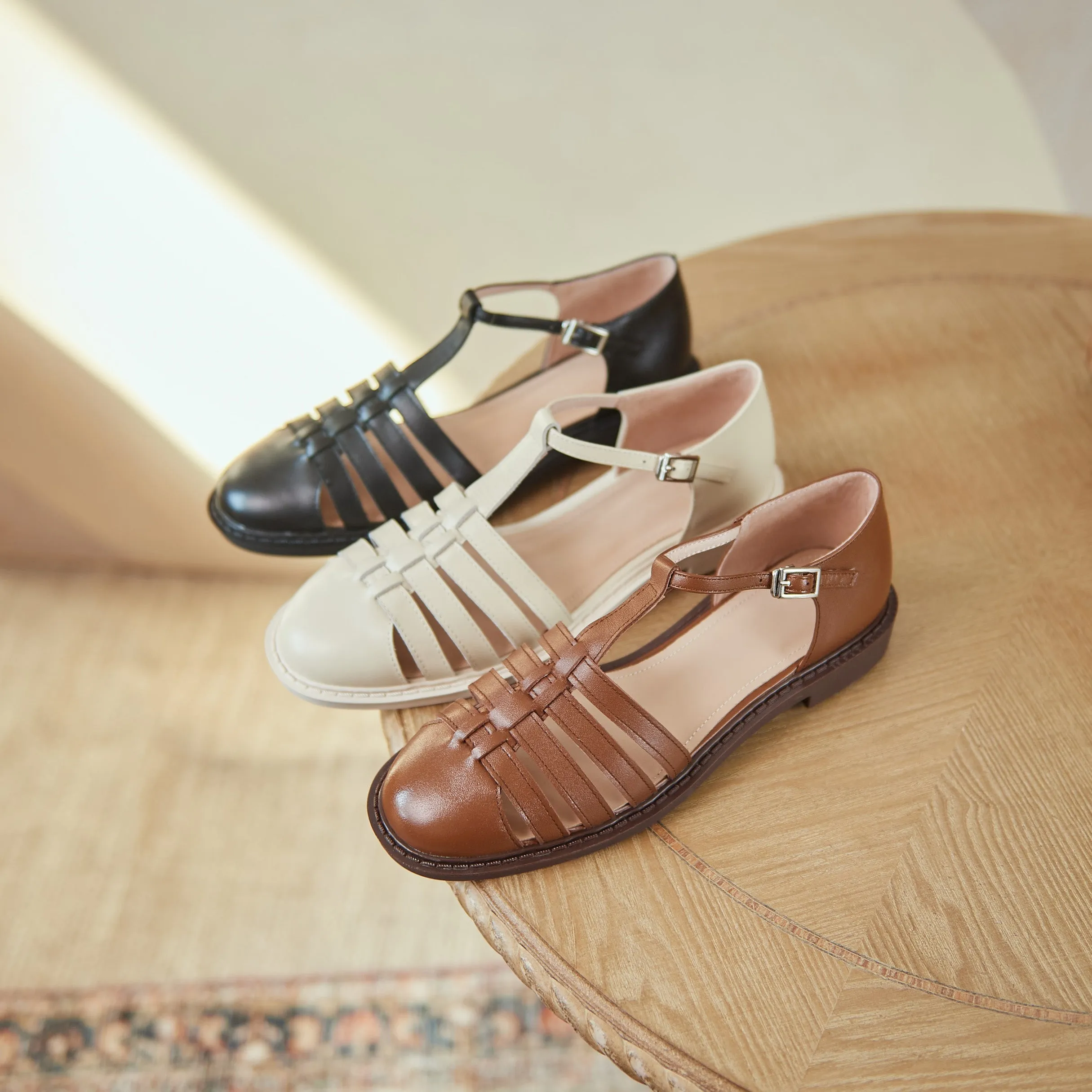 Leather Fisherman Braided Flat Sandals Closed Toe